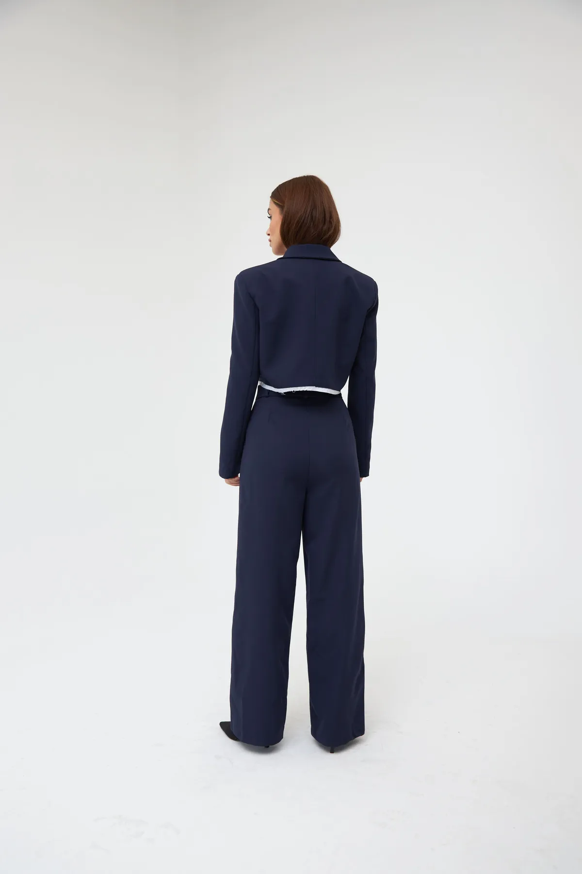 Laluvia  Marineblaues Palazzo-Set mit kurzem Jackett