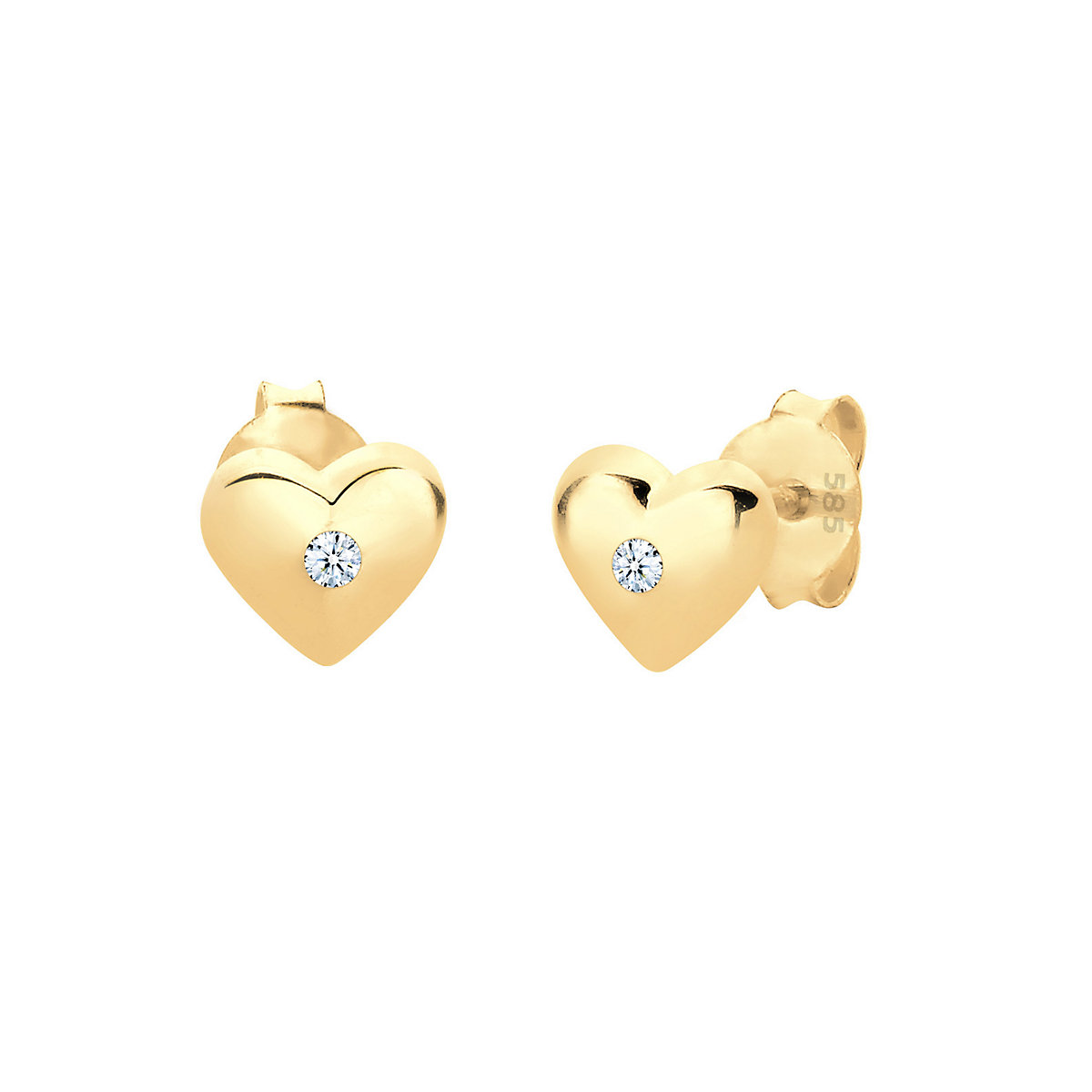 Ohrringe Kinder Herz Diamant (0.04 ct.) 585 Gelbgold Ohrstecker für Mädchen