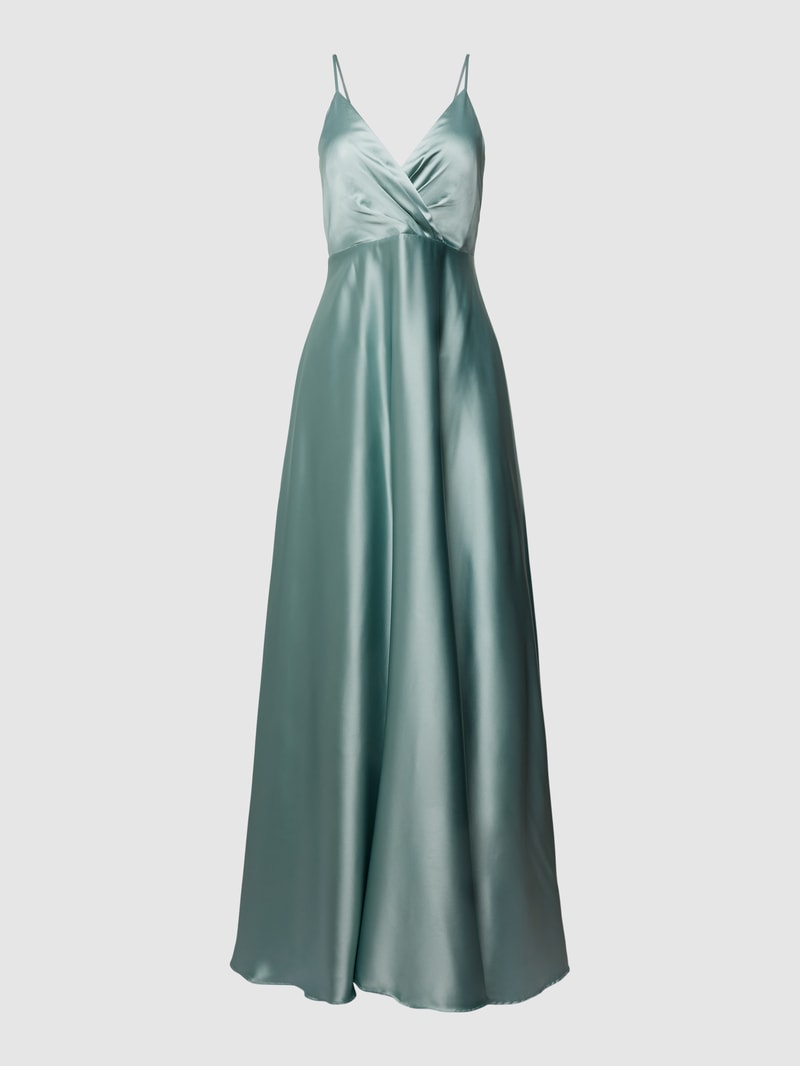 Abendkleid mit V-Ausschnitt in olivgrün meliert
