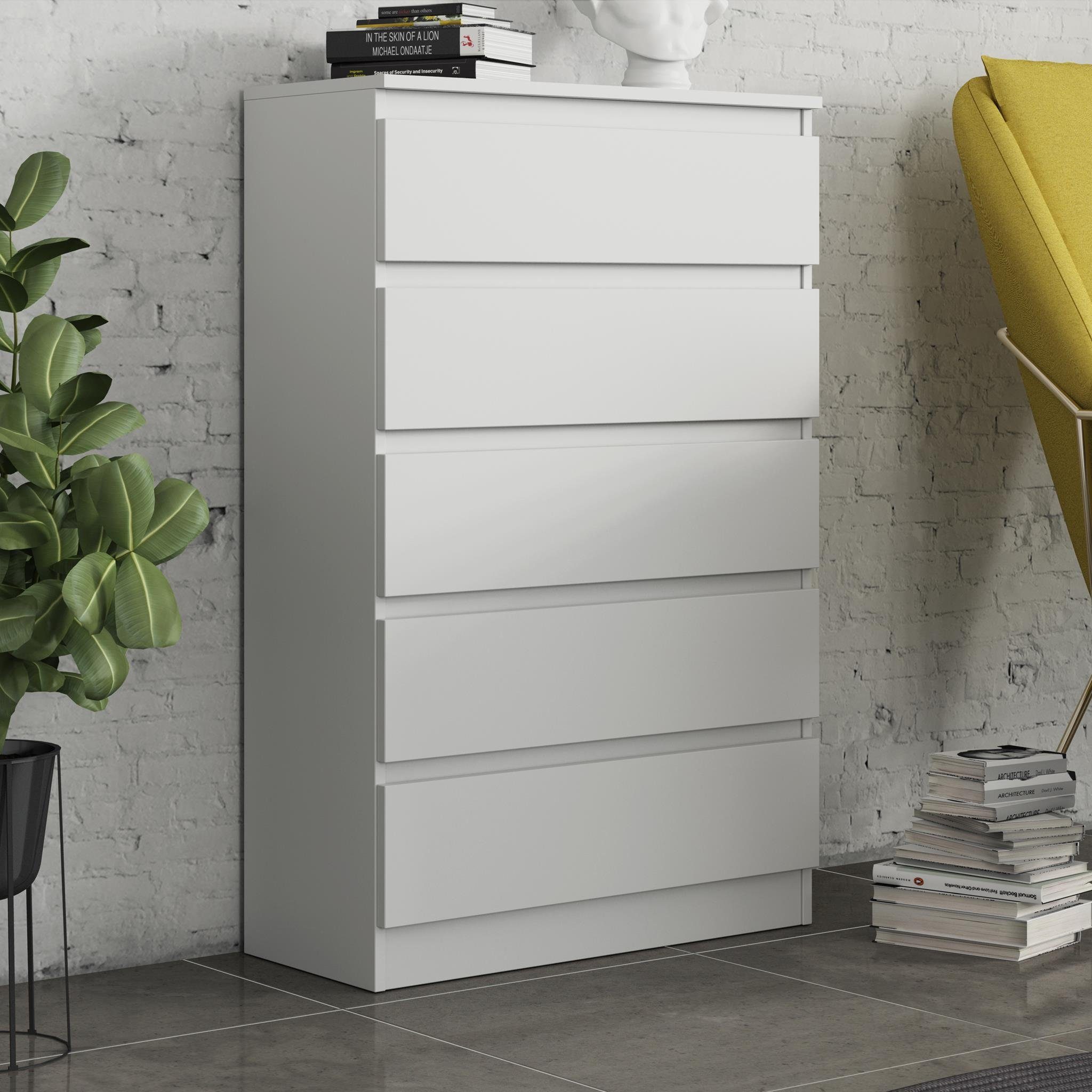 Beautysofa Schubkastenkommode Aria I (Eiche Sonoma / Weiß, modernes Design), 70 cm breit Kommode mit 5x Schubladen