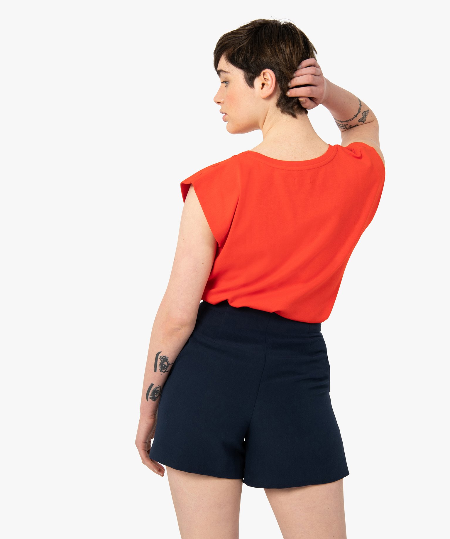 Tee-shirt femme sans manches à épaulettes rouge | GEMO