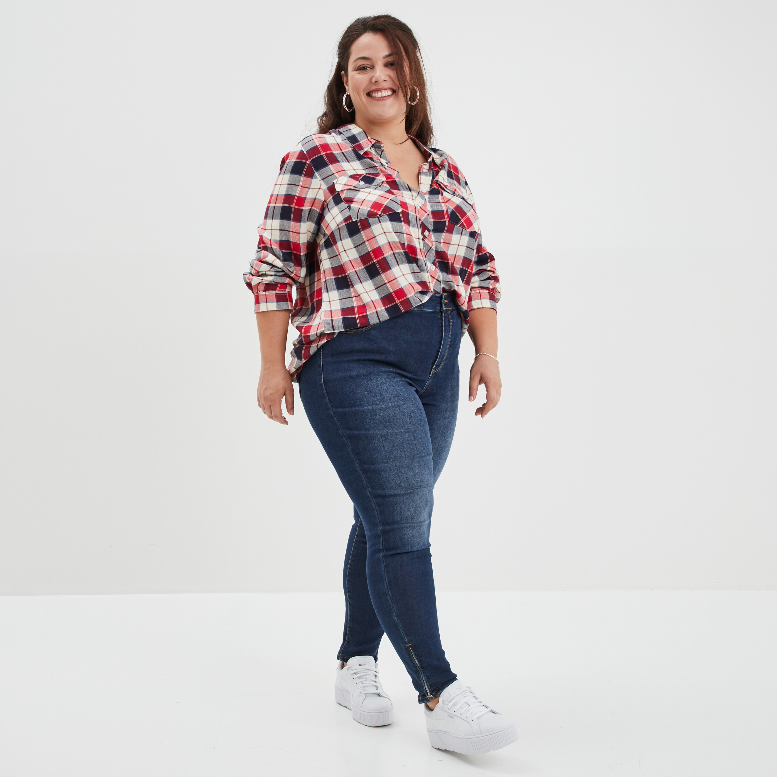 Chemise manches longues fluide rouge femme grande taille | La Halle