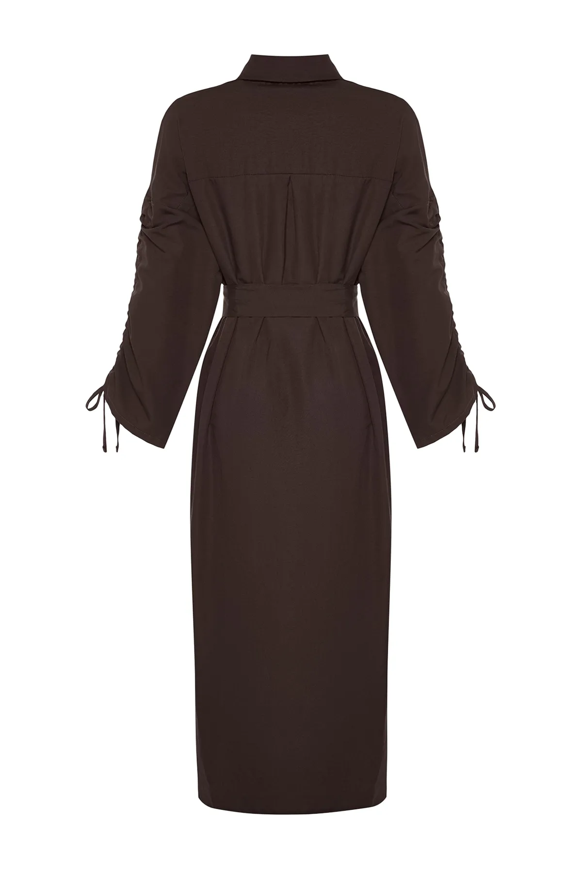 Trendyol Modest  Braunes Hemdblusenkleid aus gewebter Baumwolle mit Gürtel und verstellbaren Ärmeln TCTSS23EB00365