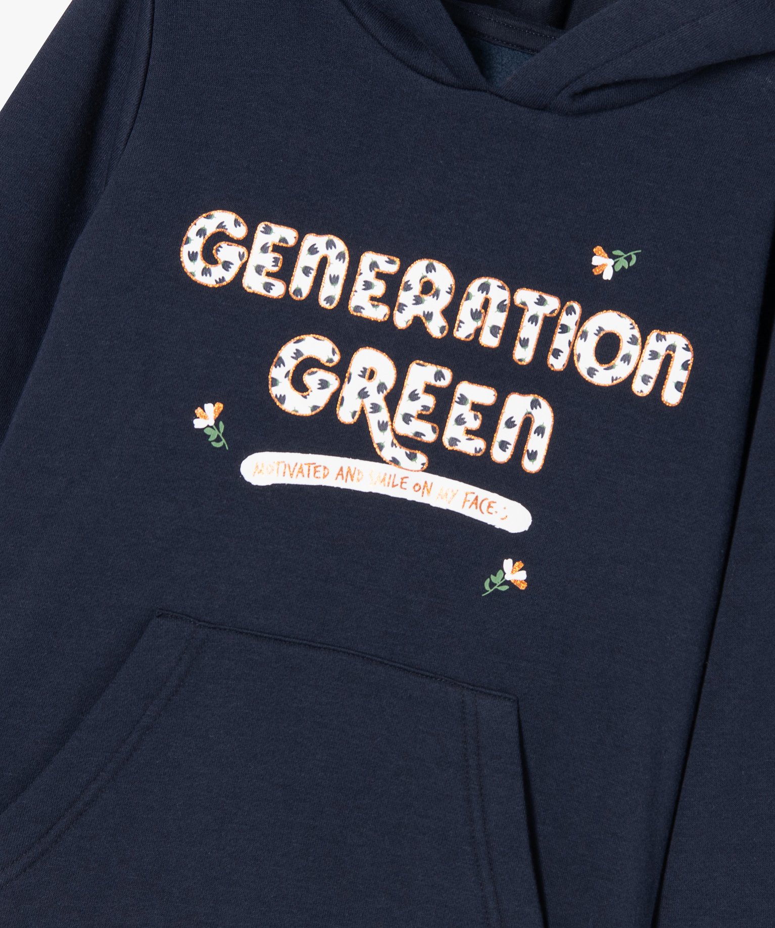 Robe sweat à capuche fille à motifs fleuris marine | GEMO