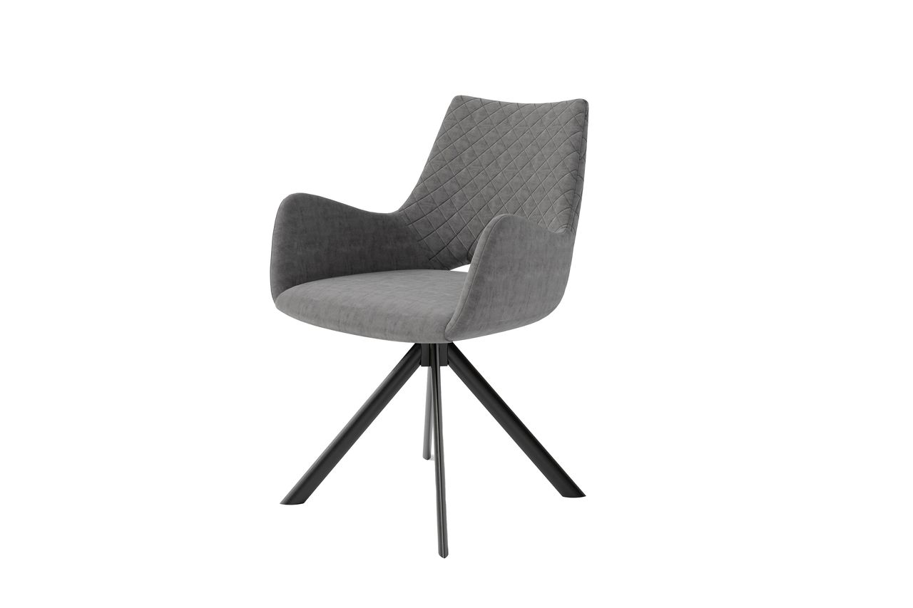 byLiving PORTLAND Stuhl mit Armlehnen, 2er-Set, Metallgestell schwarz pulverbeschichtet, Mikrofaser grau