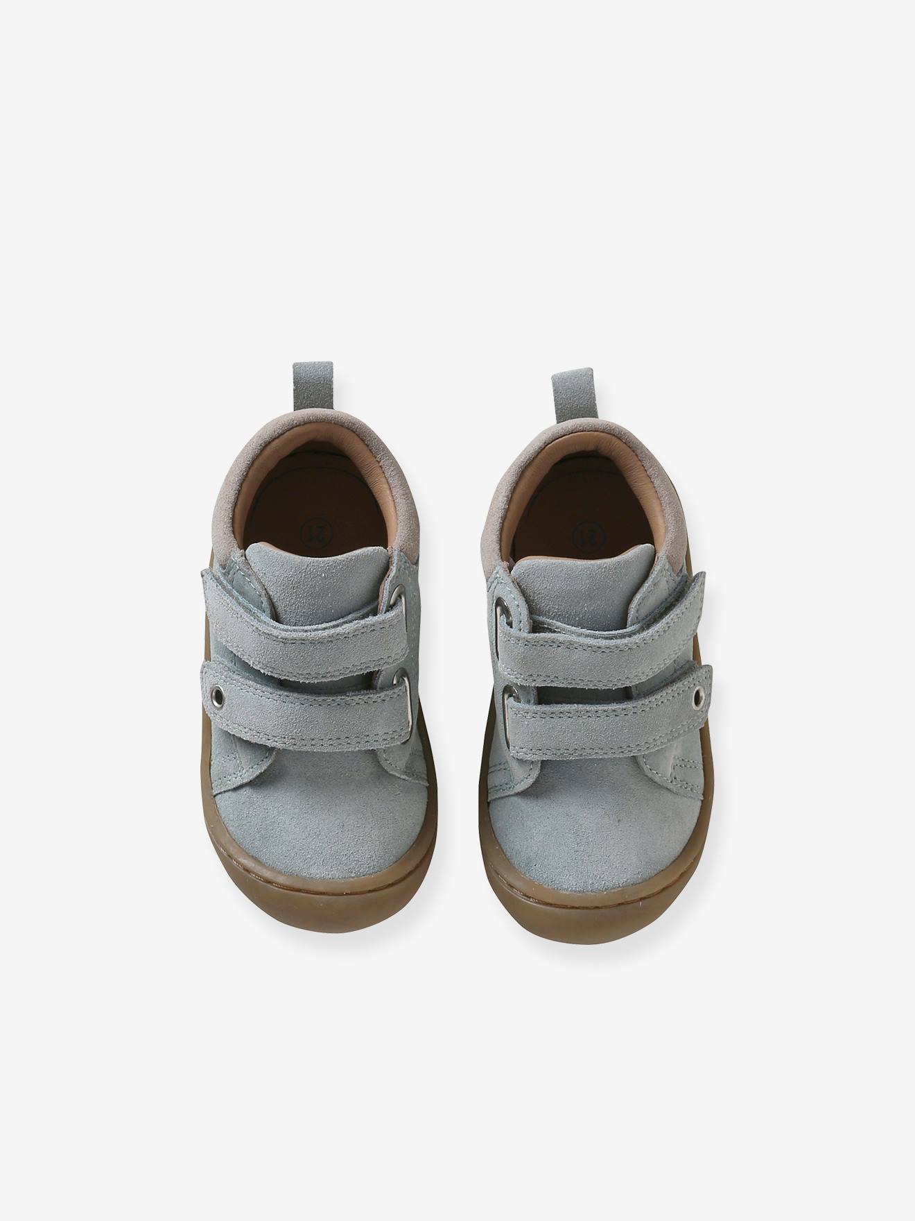 Bottillons scratchés cuir souple bébé 4 pattes vert sauge