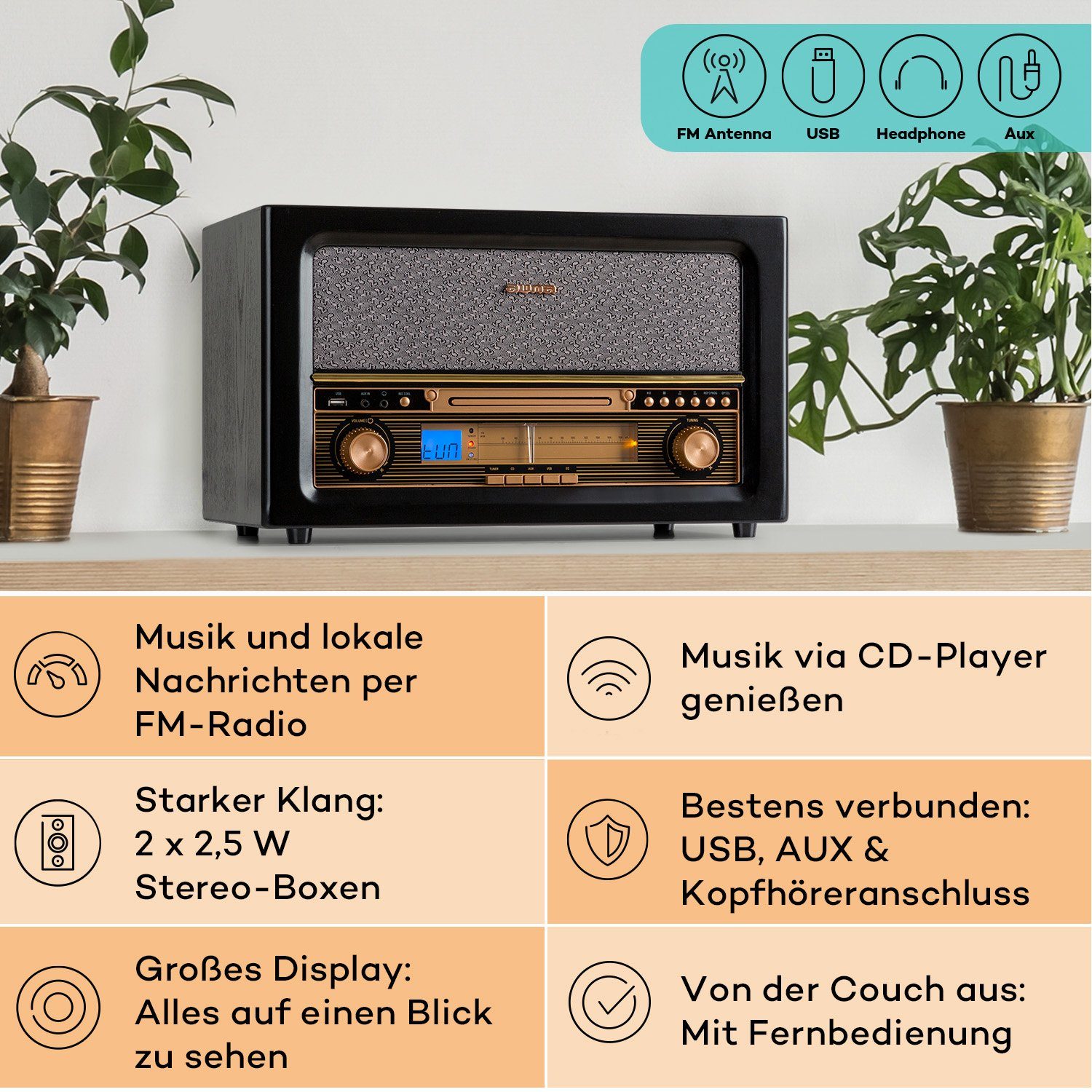 Auna Belle Epoque Stereoanlage (UKW-Radiotuner, 5 W)