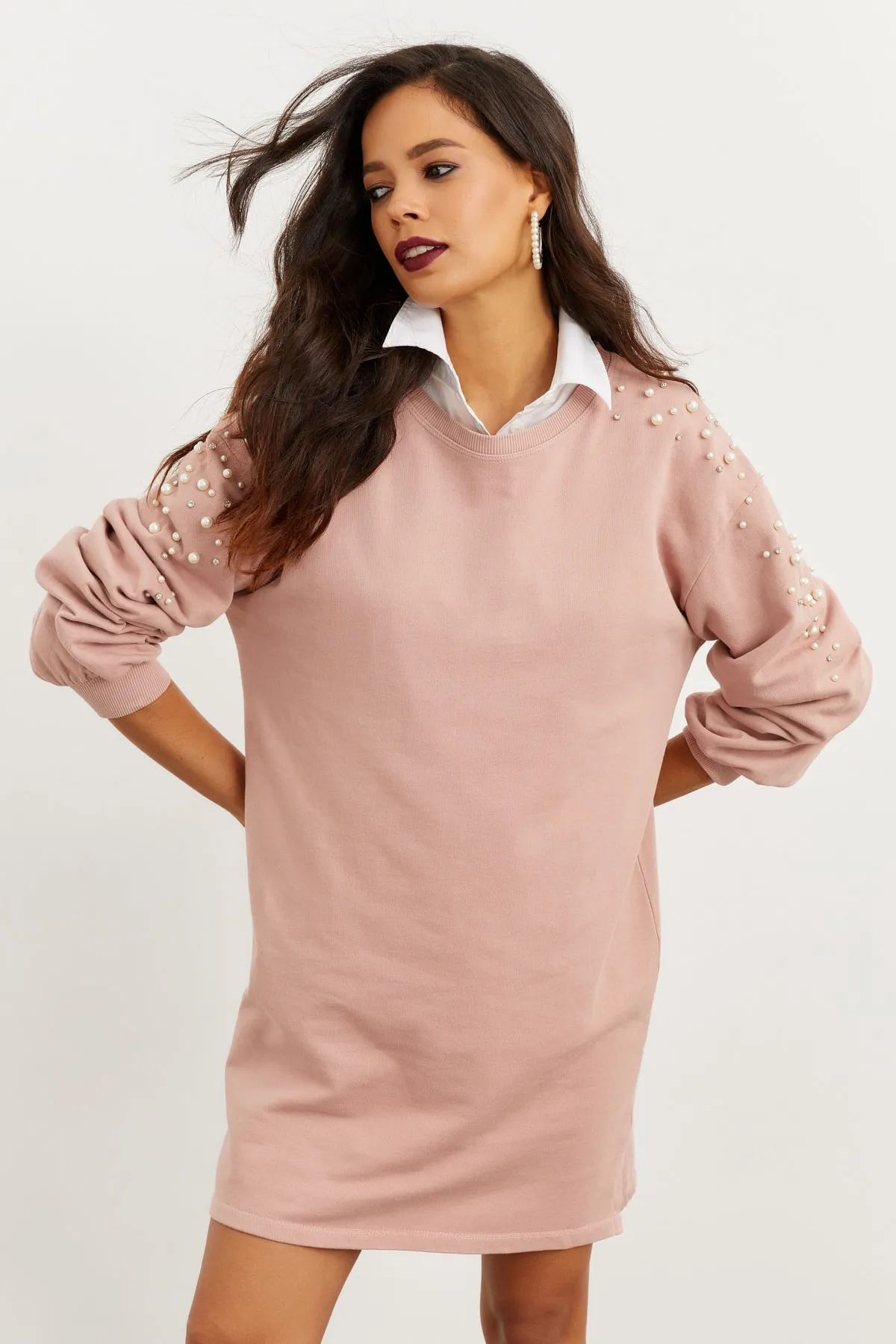 Cool & Sexy  Damen-Puderperlen-Sweatkleid İZ5468