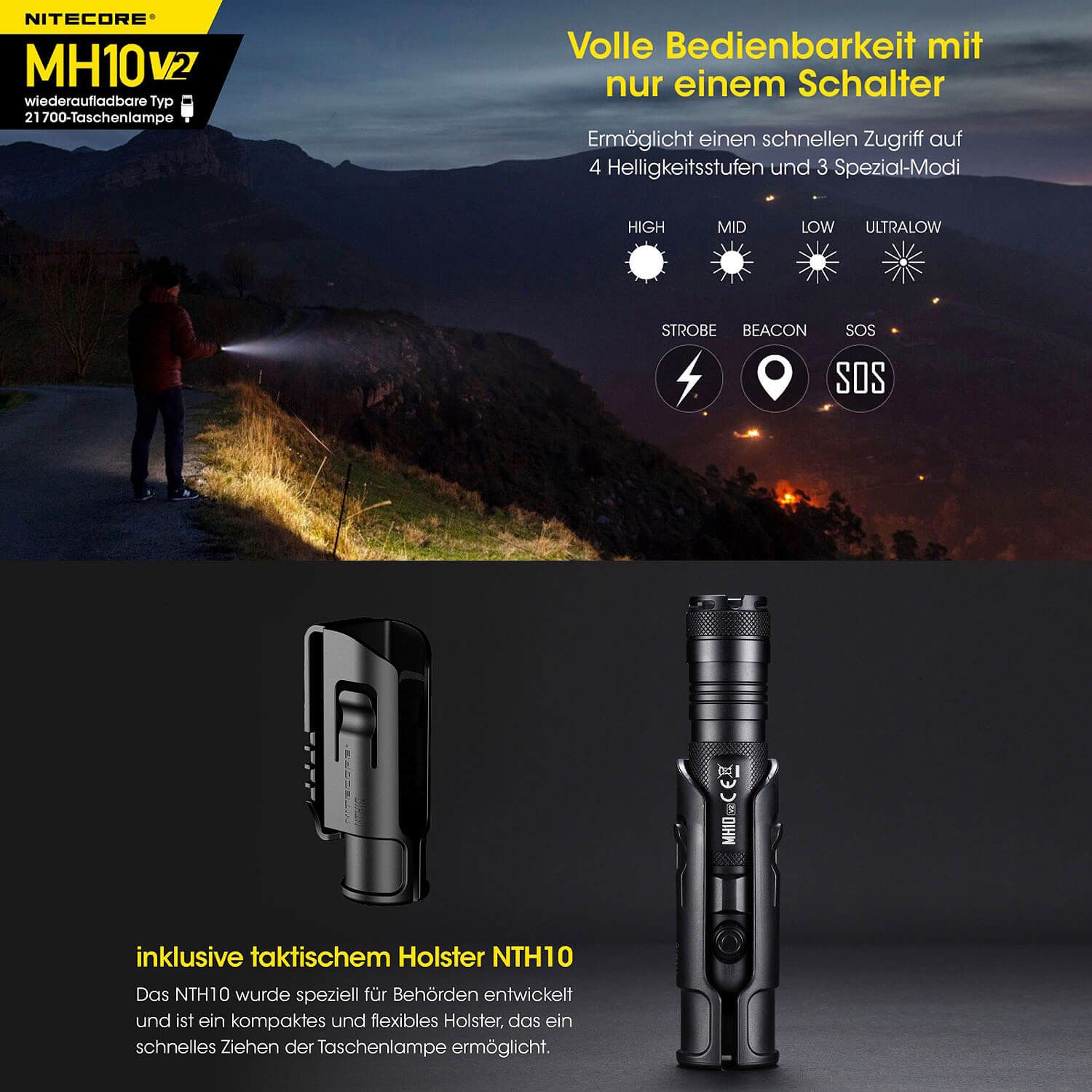 LED Taschenlampe MH10 V2 - 1200 Lumen