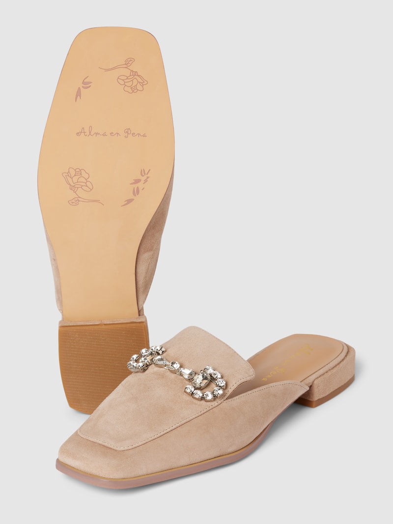 Pantoletten mit Ziersteinbesatz in beige