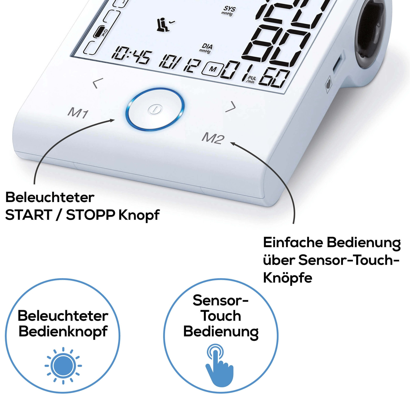 Beurer Blutdruckmessgerät mit EKG-Funktion BM 96 Cardio-Bluetooth® Oberarm-Blutdruckmessgerät mit EKG-Stick & Cardio-App-Anbindung