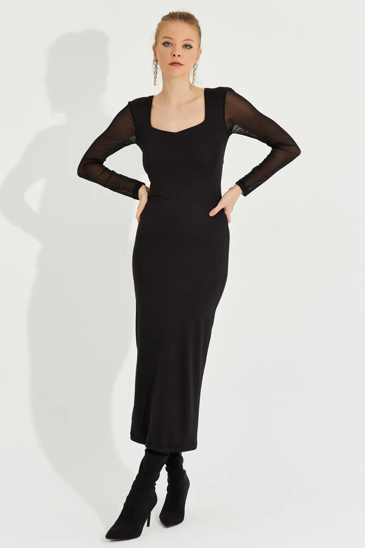 Cool & Sexy  Schwarzes Tüll-Midikleid für Damen EY2599
