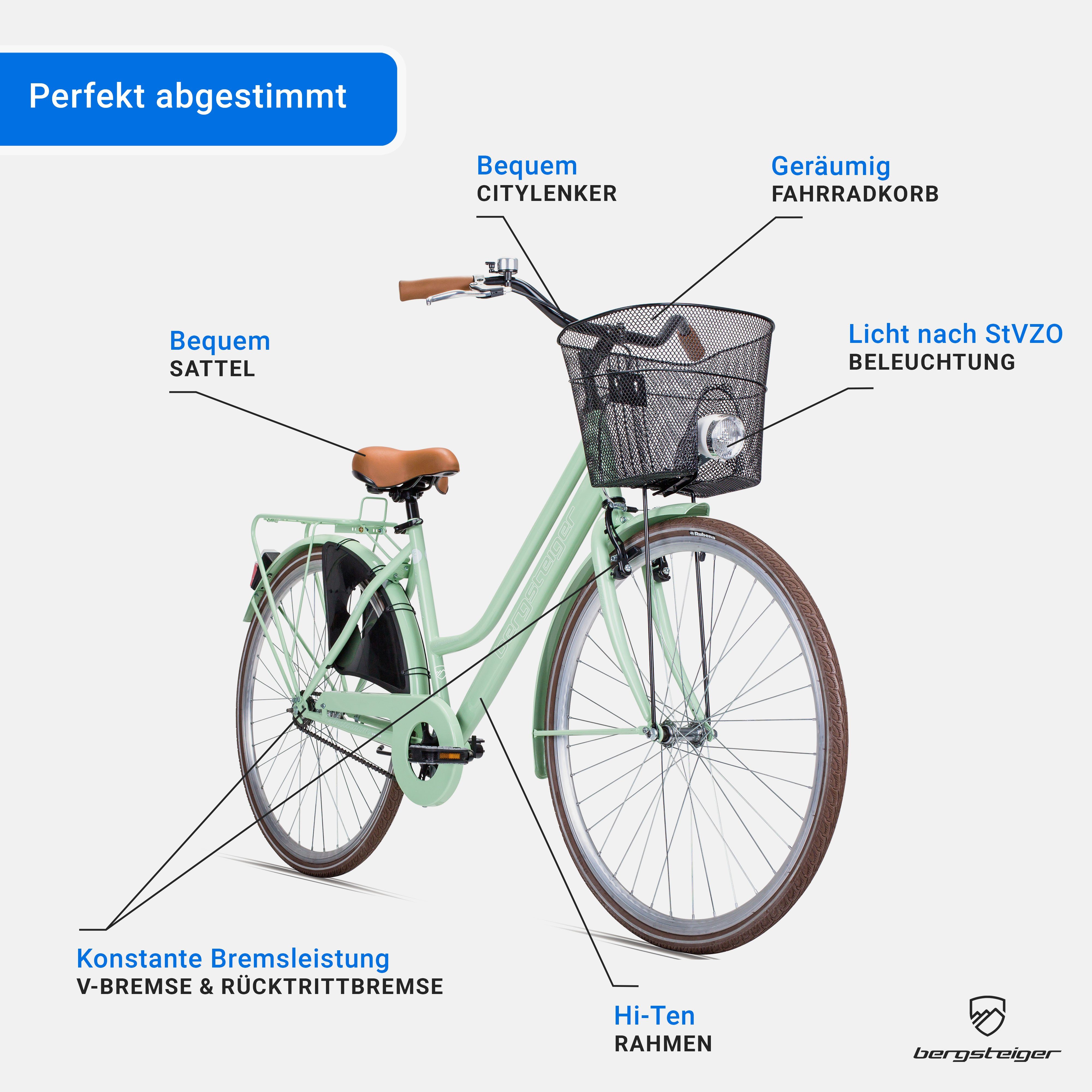bergsteiger Cityrad Amsterdam 26, 28 Zoll Damenfahrrad, ab 150 cm, Korb, 1 Gang