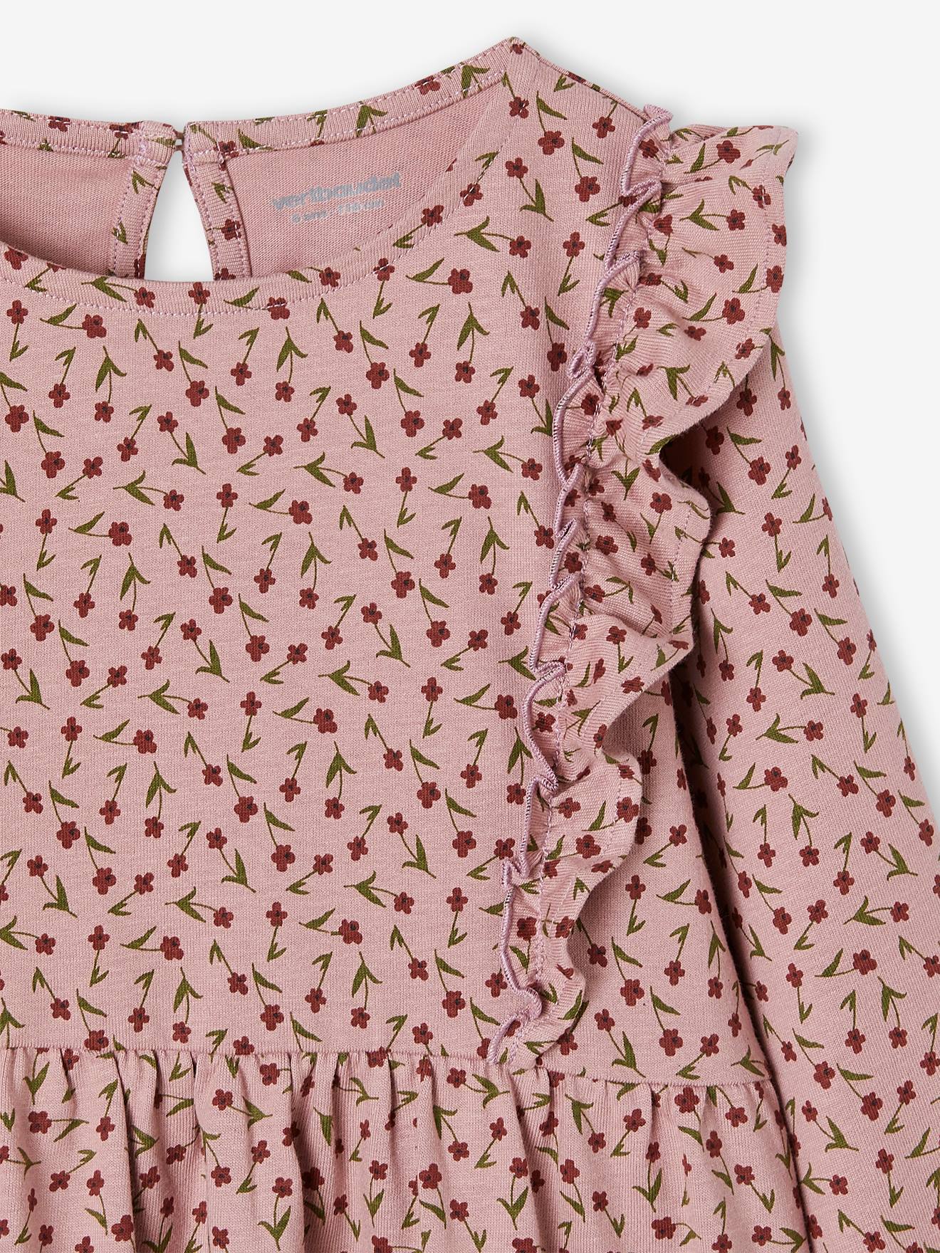 Robe imprimée fleurs fille manches volantées bleu grisé