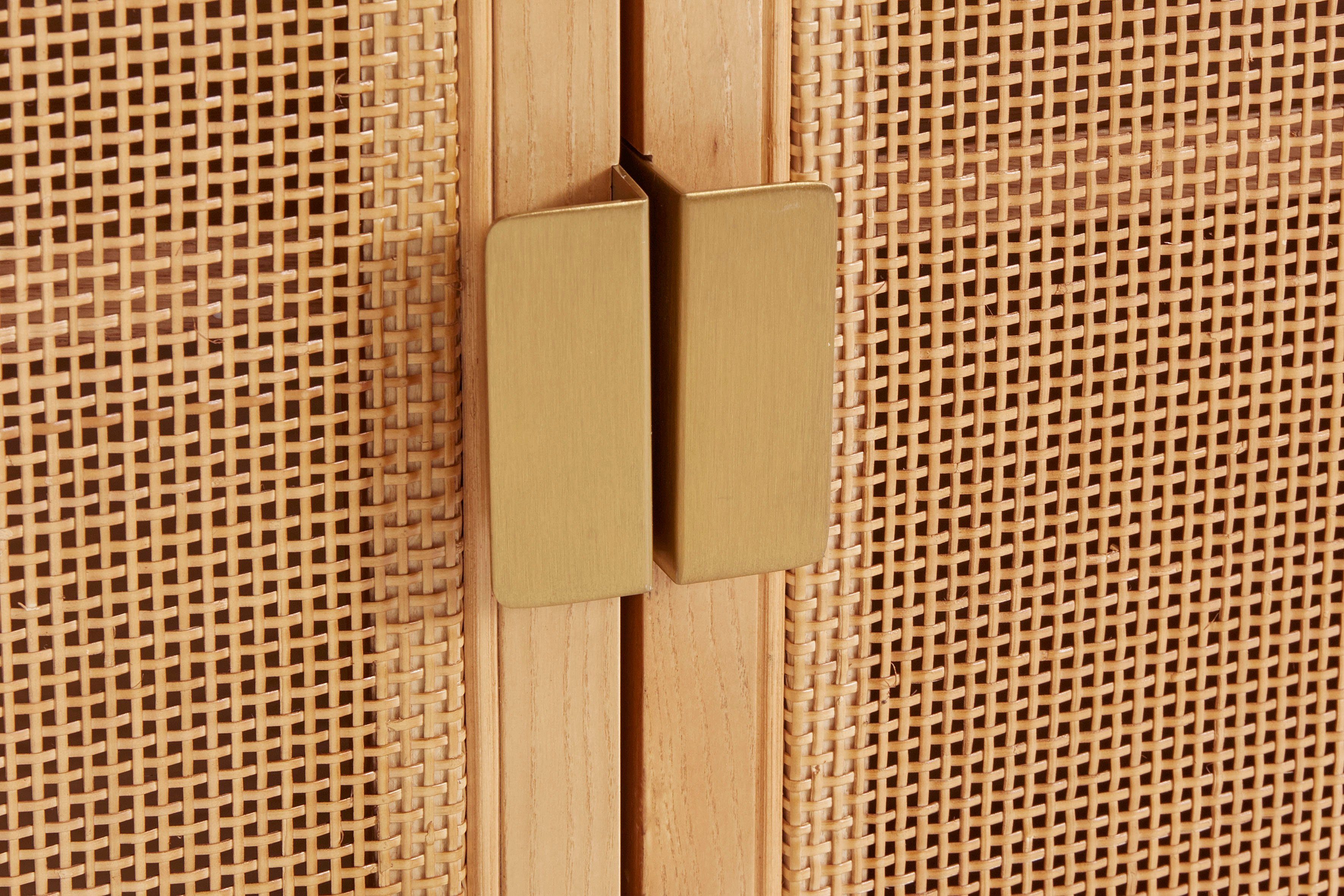 LeGer Home by Lena Gercke Highboard Lina, Mit Rattan Einsatz, 3 Innenfächer, teilmassiv