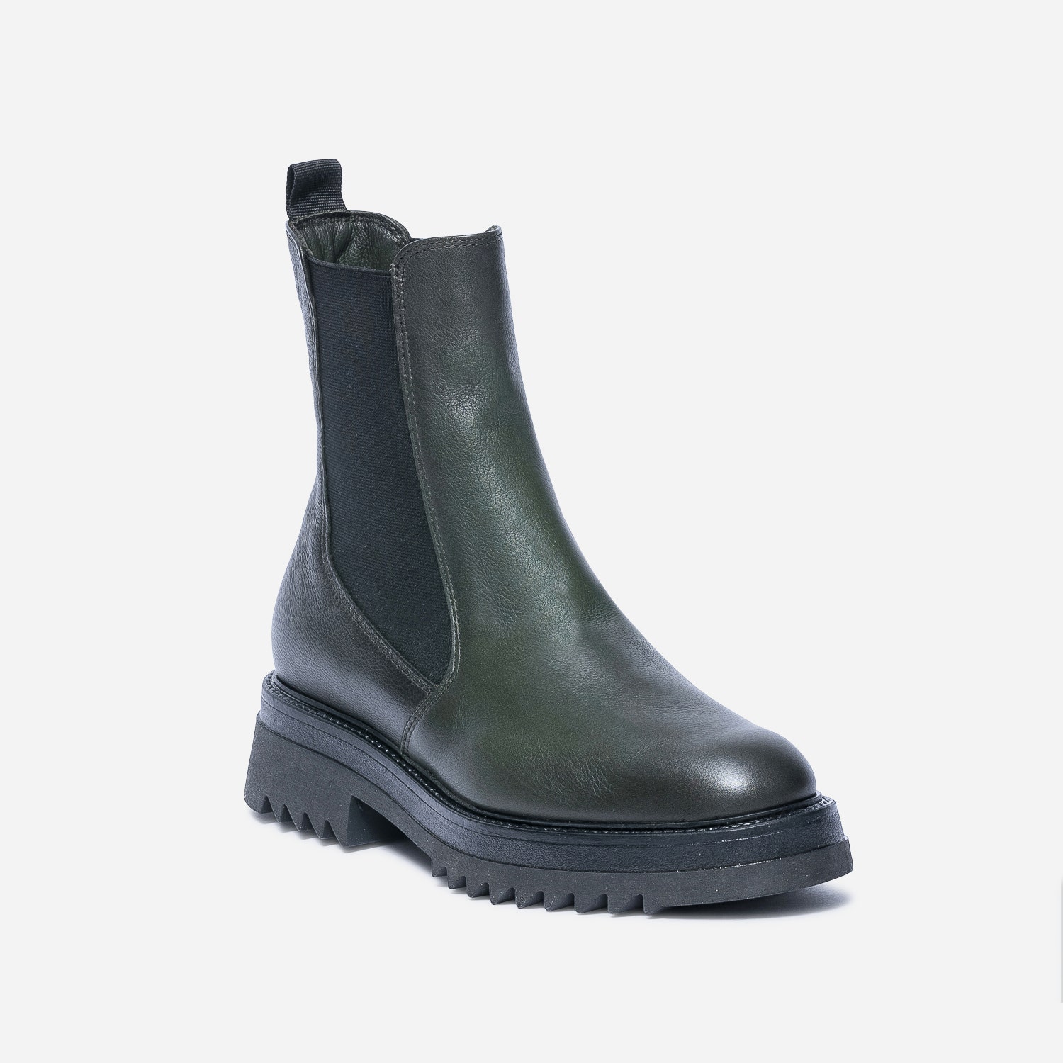Chelsea boots TEXTO kaki en cuir à semelle crantée