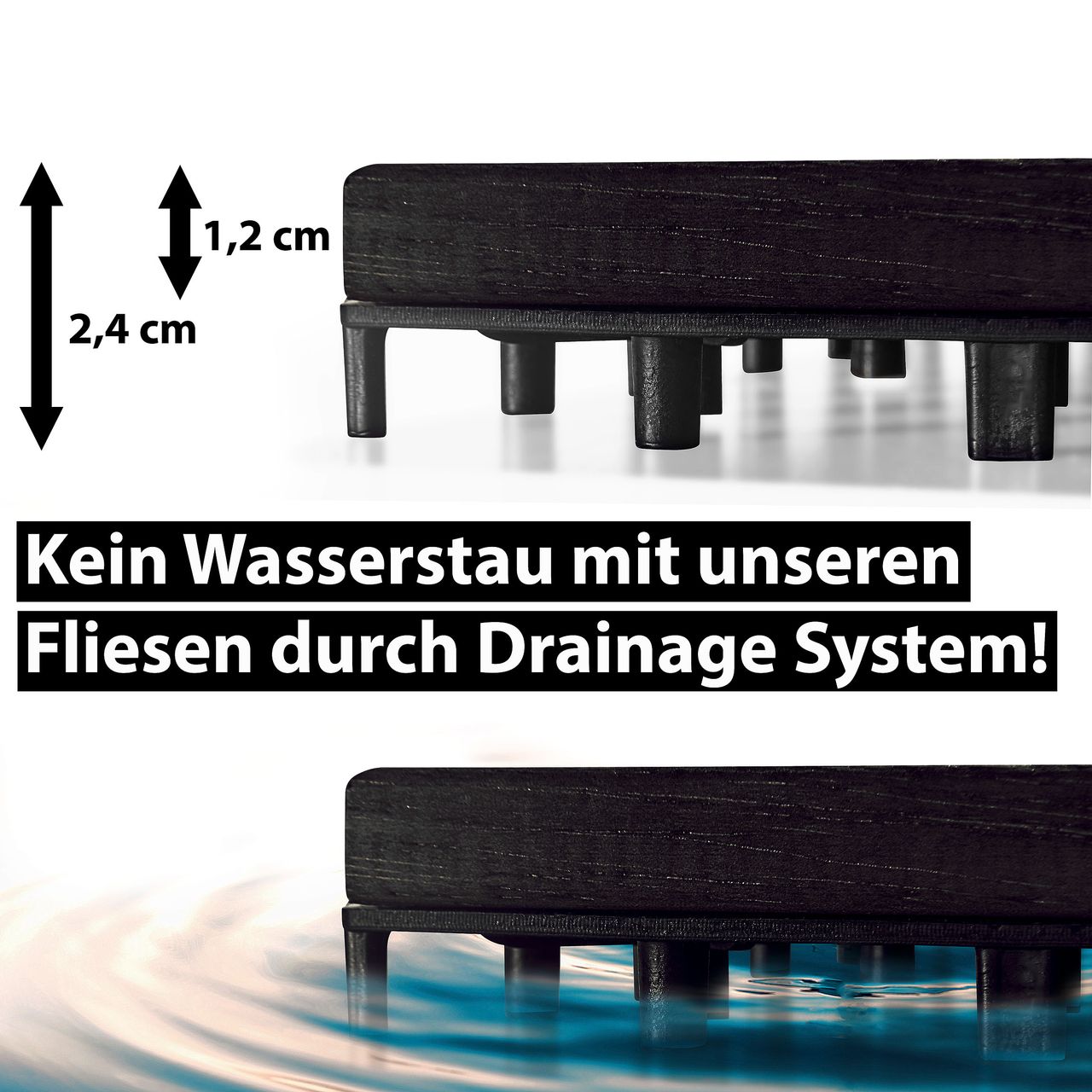 Weles Holz Fliesen, 10 Stück (0.9 m²) Akazienholz, schwarzbraun 30 x 30 cm, wetterfest, leicht verlegbar