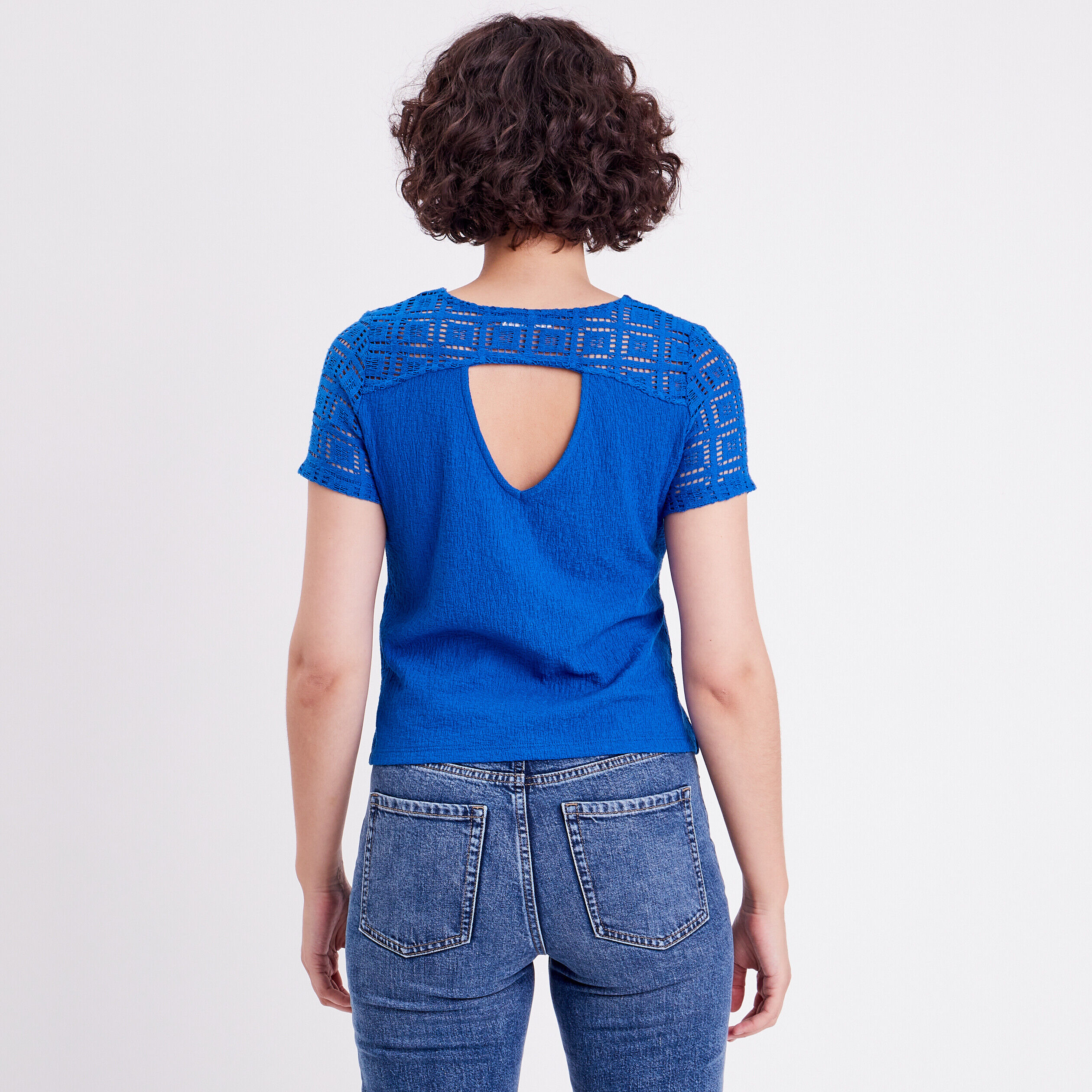 T-shirt col en V bleu roi femme | Cache Cache
