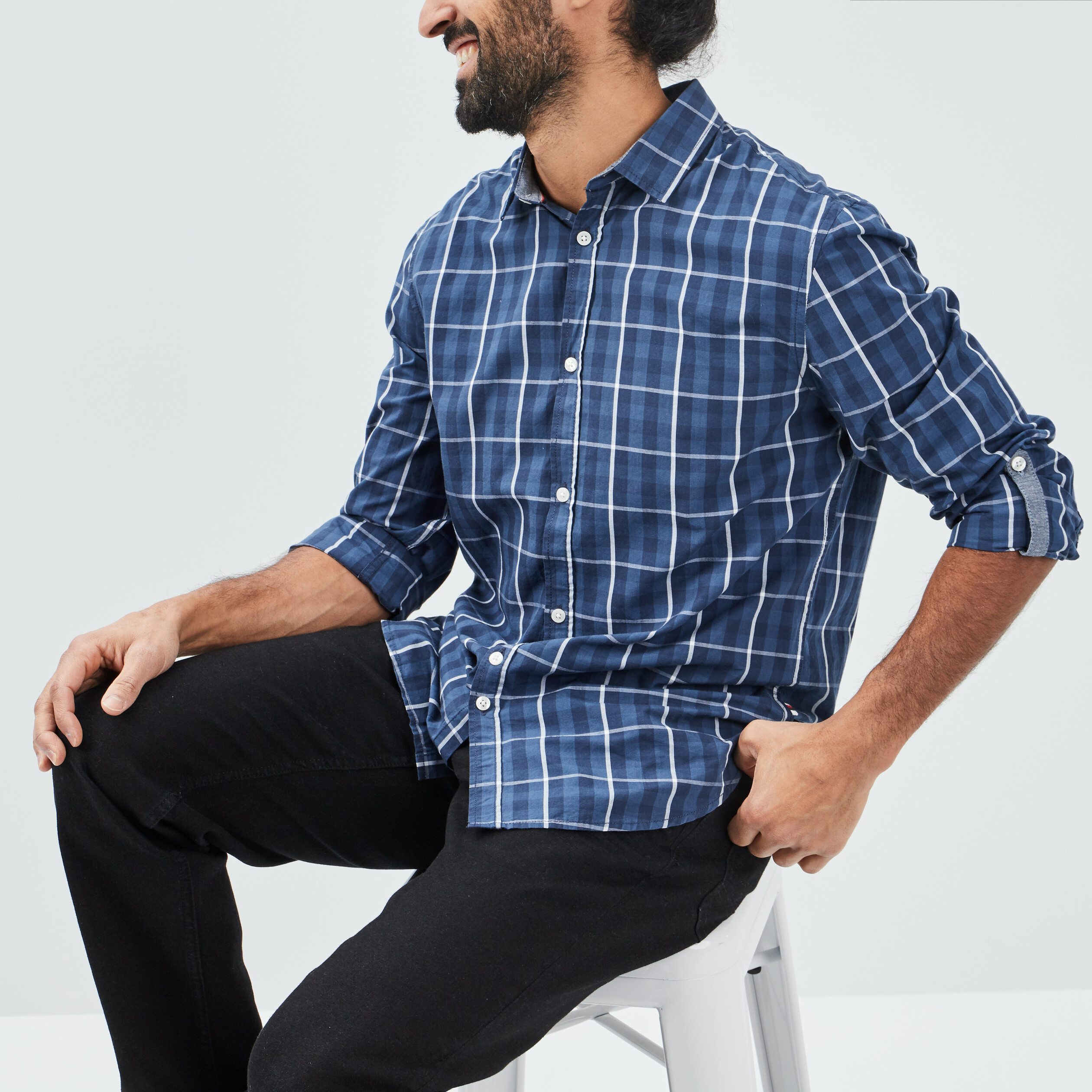 Chemise droite manches 3 4 bleu homme | La Halle