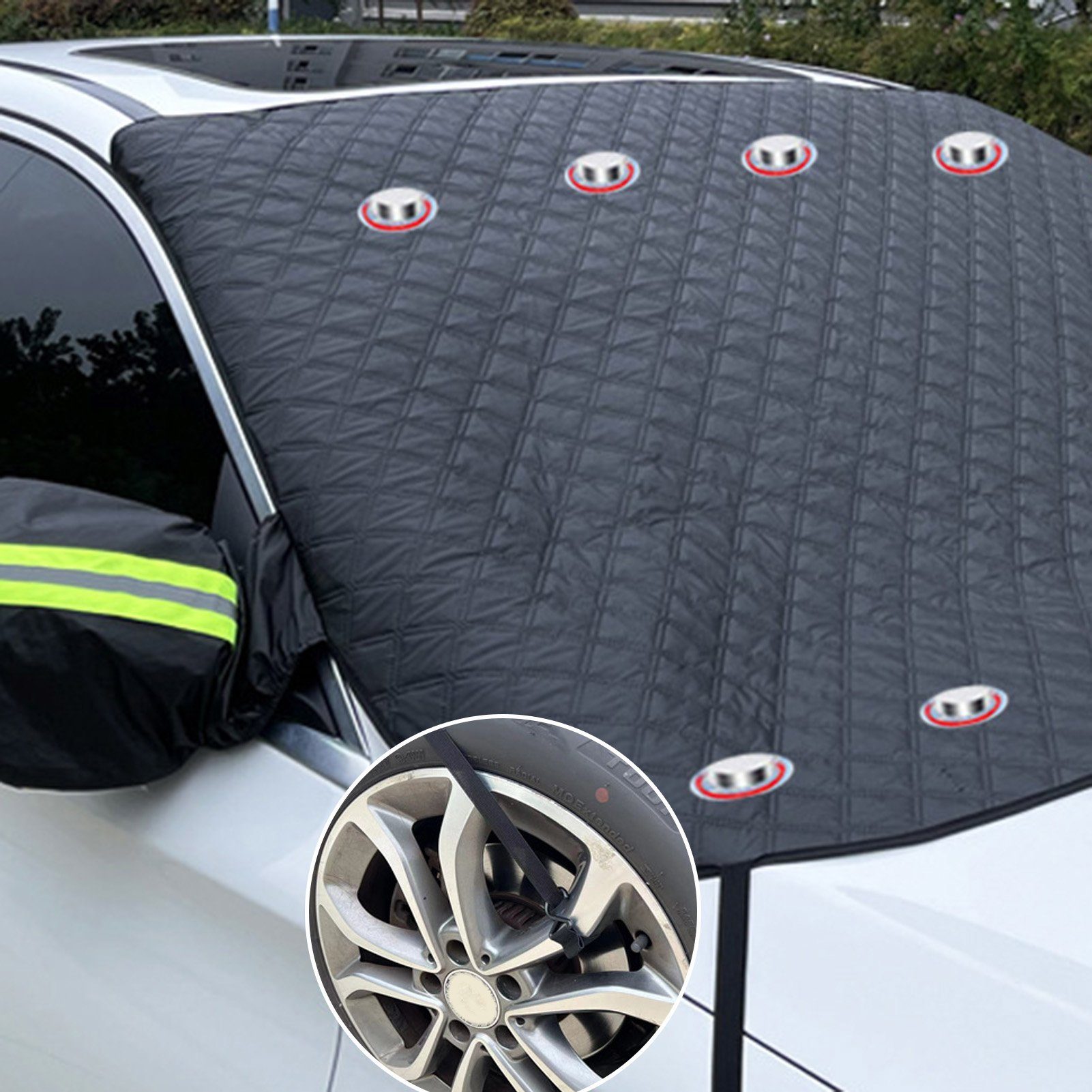 Rutaqian Frontscheibenabdeckung Frontscheibenabdeckung, Windschutzscheibenabdeckung mit Magneten, (Frontscheibenabdeckung Auto mit Seitenspiegelabdeckung, Ultra-Dick Auto Scheibenabdeckung Windschutzscheibe Abdeckung), für die Windschutzscheibe gegen