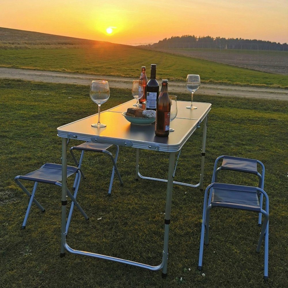 BruKa Campingtisch Klappbarer Campingtisch CAMPIXX mit 4 Hockern Tisch Klapptisch