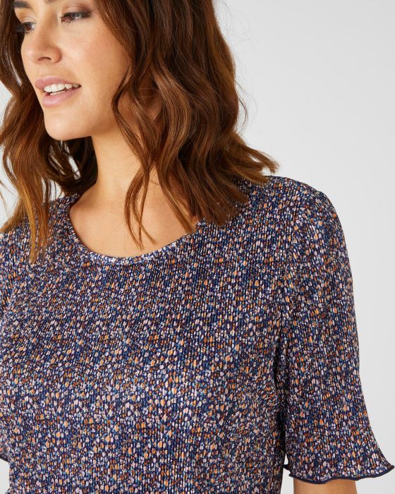Top en maille plissée manches courtes