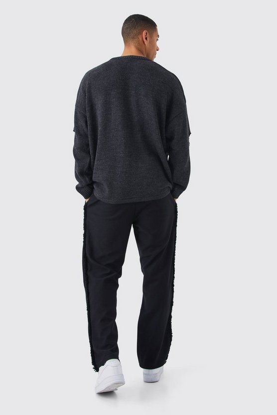 Zerrissener Oversize Pullover mit Homme-Applikation