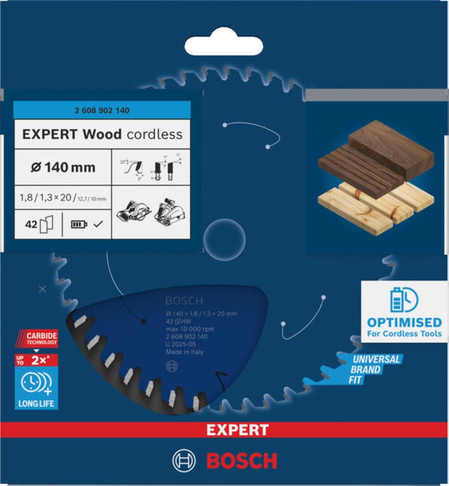 Bosch Blue Accessories 2608902140 EXPERT Tarcza pilarska do drewna akumulatorowa 140 x 1,8/1,3 x 20 mm T42