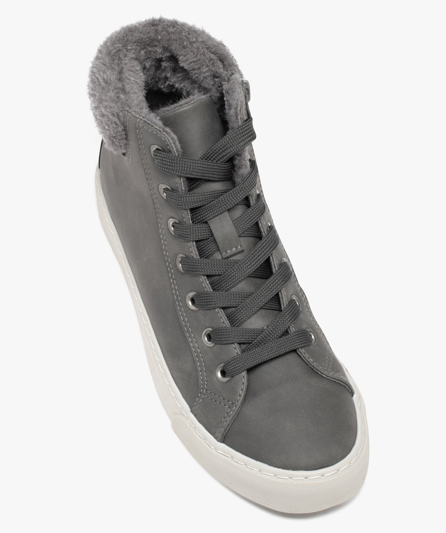 Baskets femme mid-cut unies avec col fourré et à zip gris | GEMO