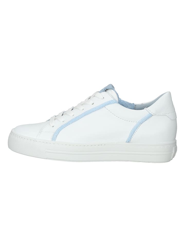 Paul Green Leder-Sneakers in Weiß/ Hellblau günstig kaufen