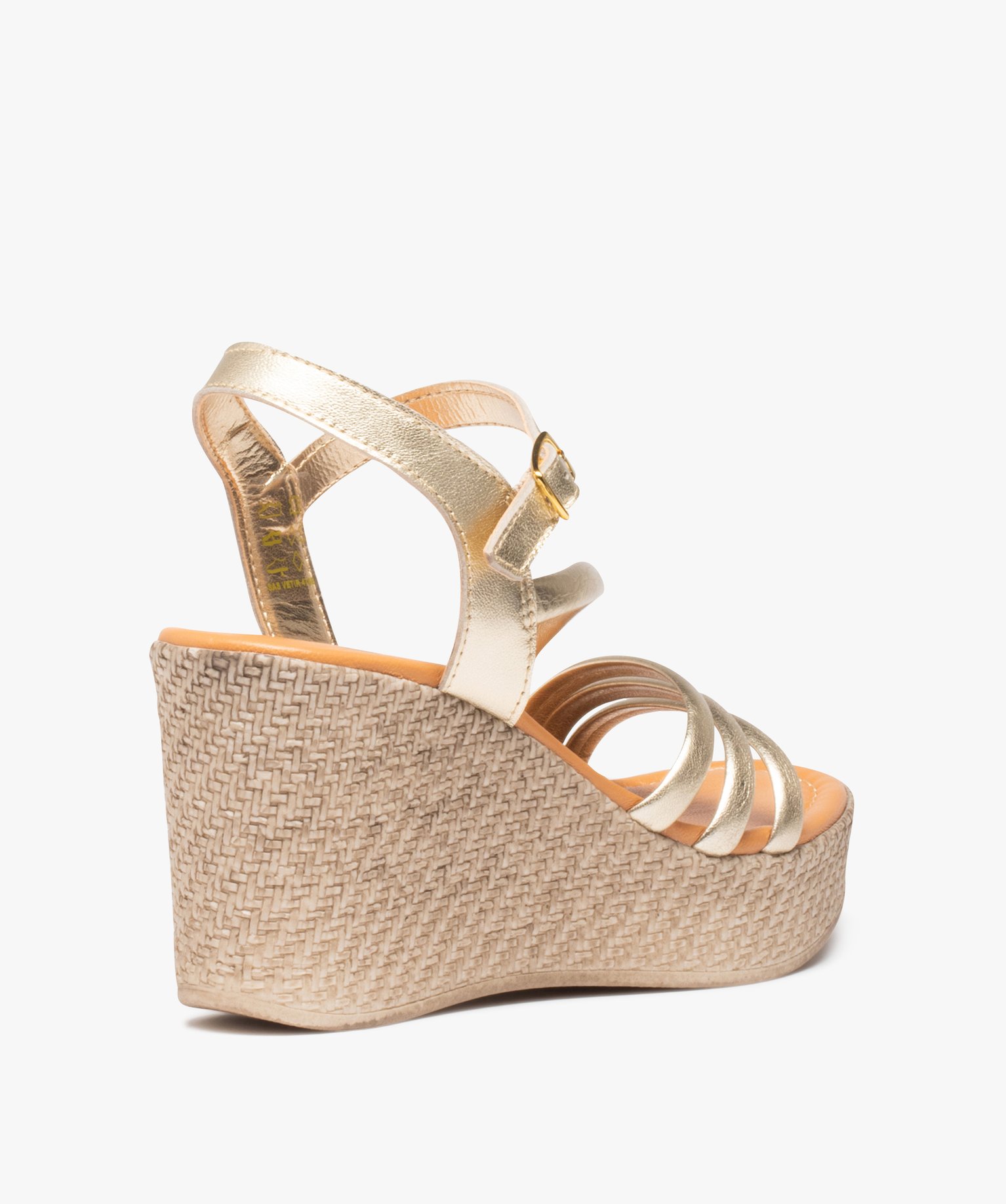 Sandales femme compensées à brides métallisées en cuir -... or | GEMO