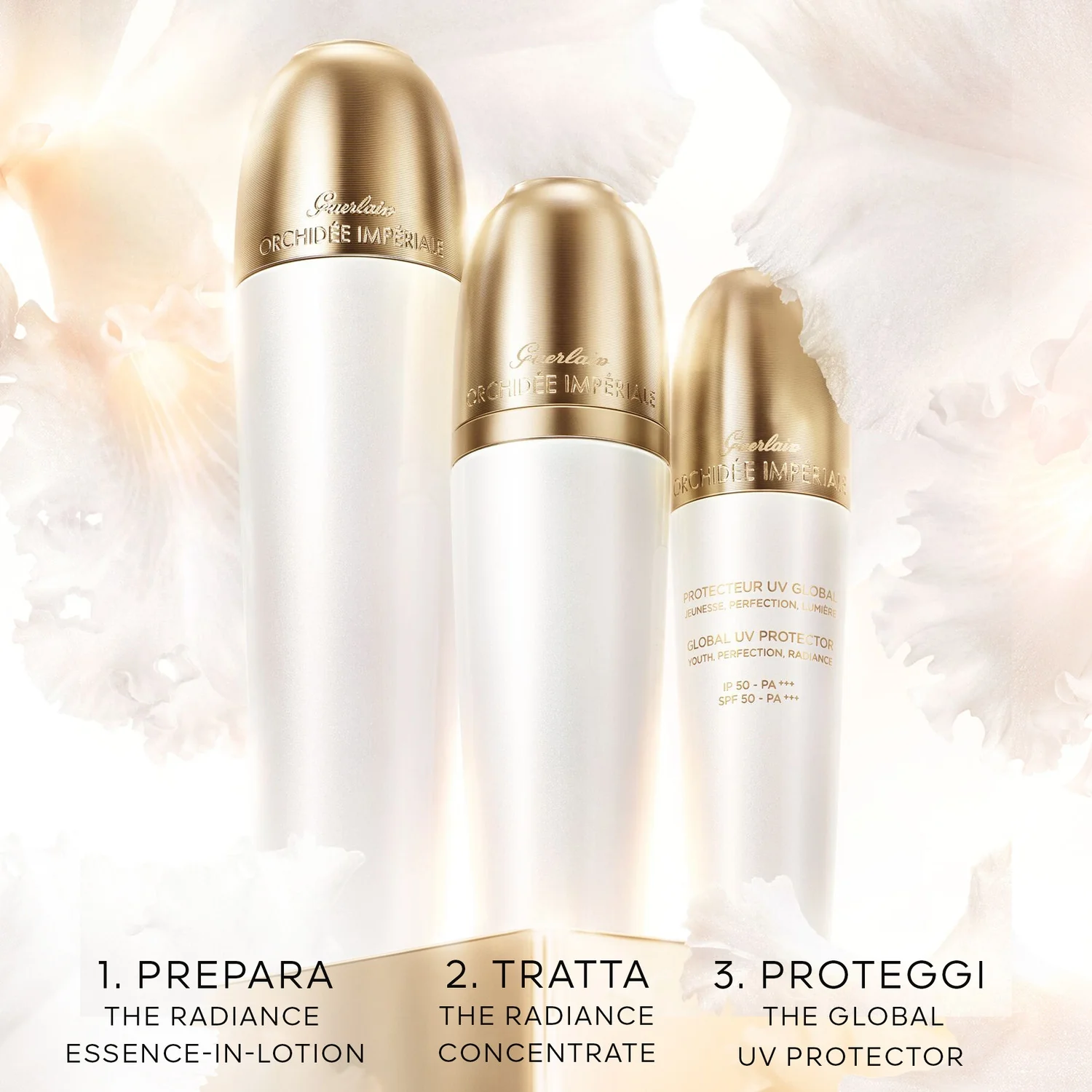 Orchidée Impériale Rozjasňujúci Le Protecteur UV Global SPF50 - Ochranné prípravky, Pleťový fluid s globálnym efektom, Pleťový fluid proti nedokonalostiam pleti, Rozjasňujúci pleťový fluid