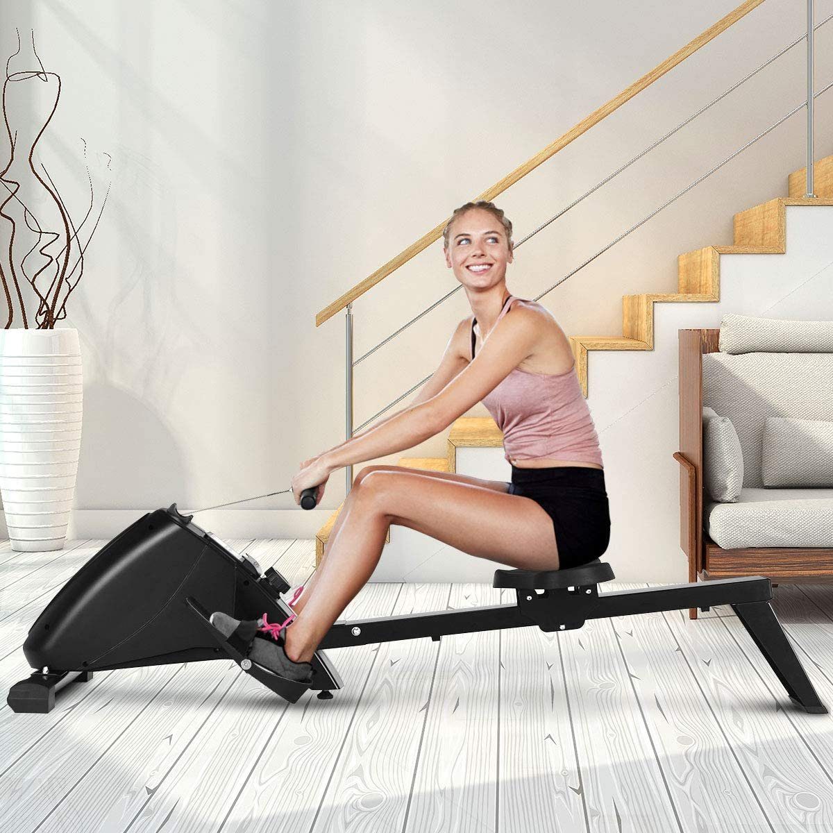 COSTWAY Rudergerät klappbar Rudermaschine, mit 10-stufigem Widerstand & LCD-Monitor, Belastbarkeit 120 kg
