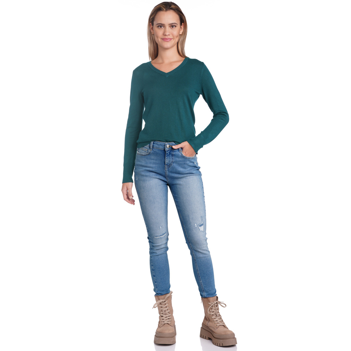 Damen Feinstrickpullover mit V-Ausschnitt