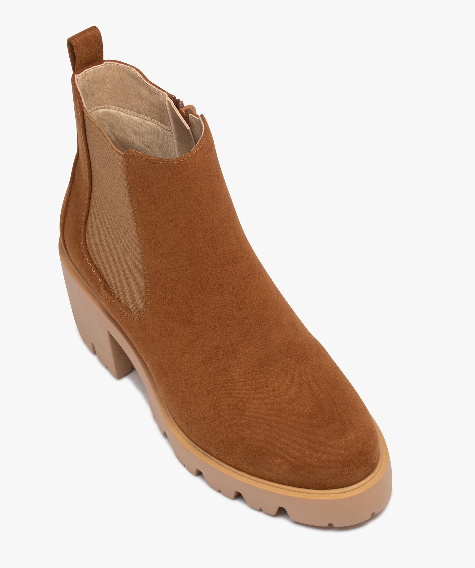 Boots femme à talon large en suédine unie avec semelle cra... camel | GEMO