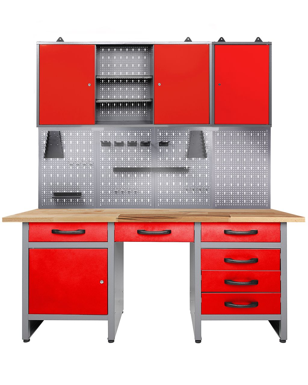 Ondis24 Werkstatt Set Harry 160 cm 2 Schränke offen LED rot