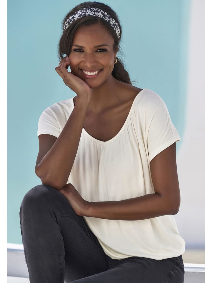 LASCANA Kurzarmshirt in creme günstig kaufen