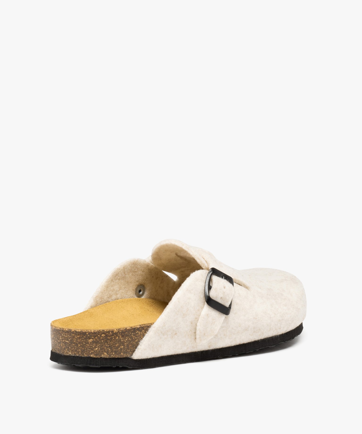 Chaussons femme mules plates en feutrine unie beige | GEMO