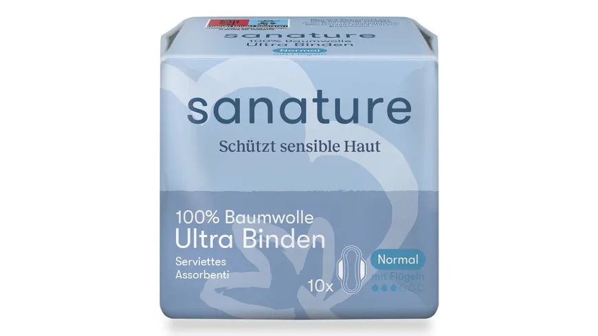 Sanature 100% Baumwolle Ultra Binden Normal mit Flügeln