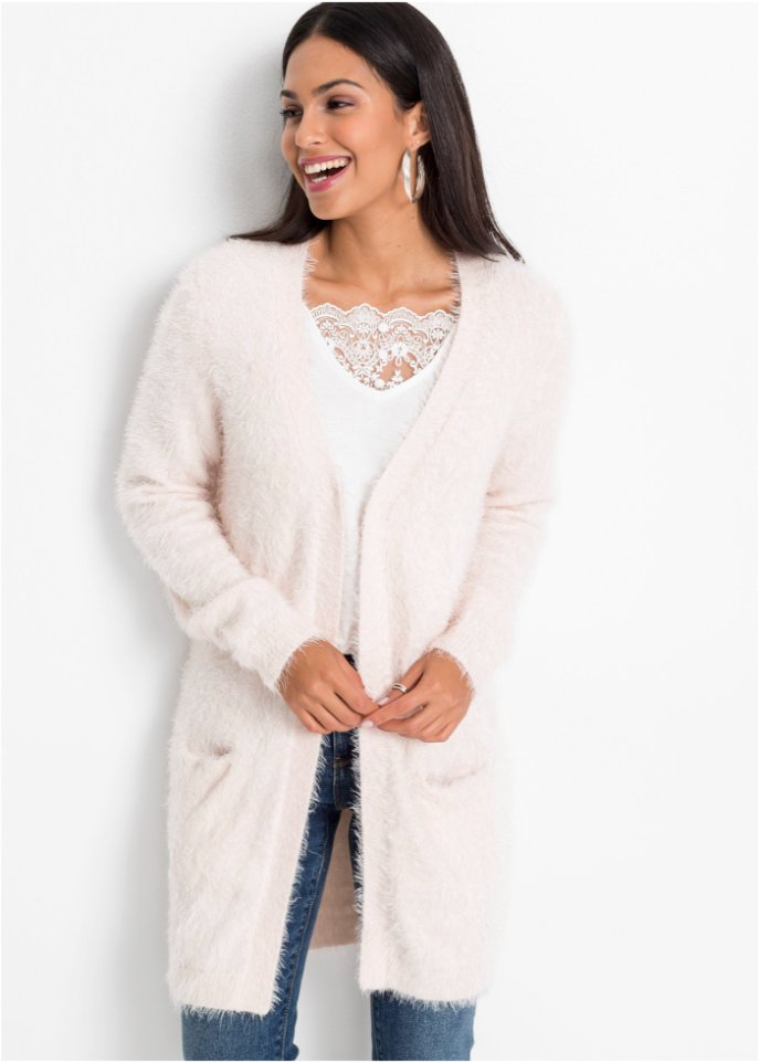 Longstrickjacke in Flauschoptik