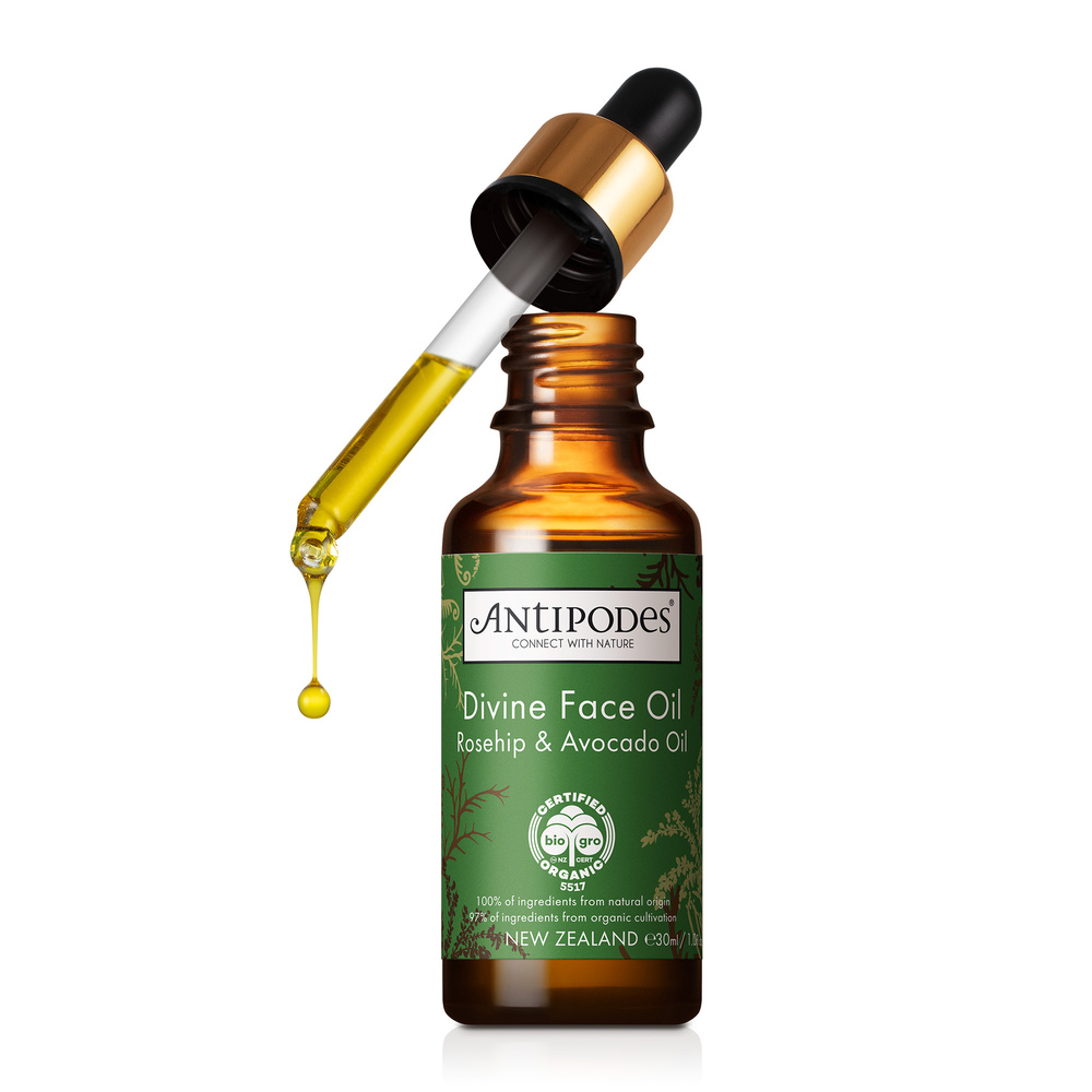 Antipodes Divine Face Oil Huile Visage Cynorrhodon & Avocat Huile pour le visage riche à base d'huile d'avocat pour stimuler le collagène