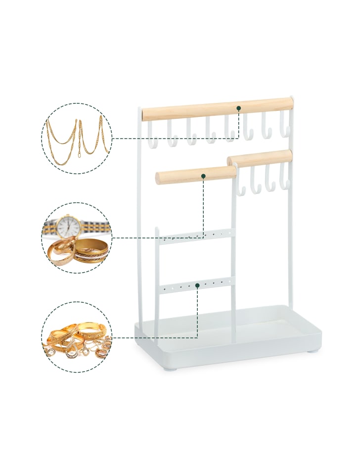 relaxdays Schmuckständer in Weiß/ Natur - (B)19,5 x (H)28,5 x (T)11 cm günstig kaufen onesize