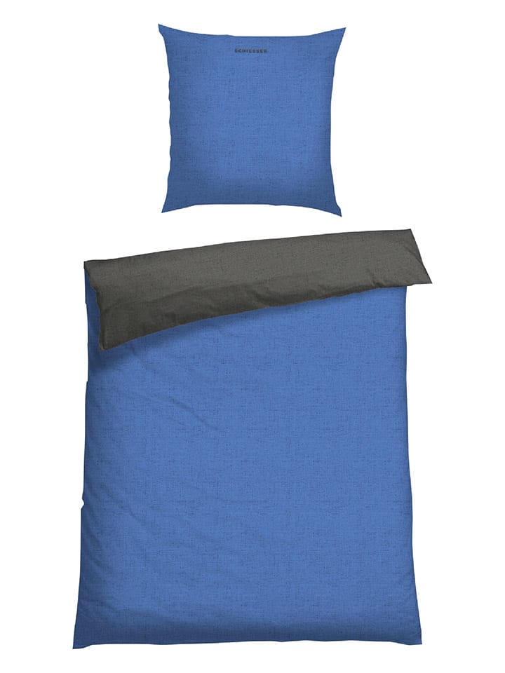 Schiesser Renforcé-Bettwäsche-Set in Blau/ Anthrazit günstig kaufen