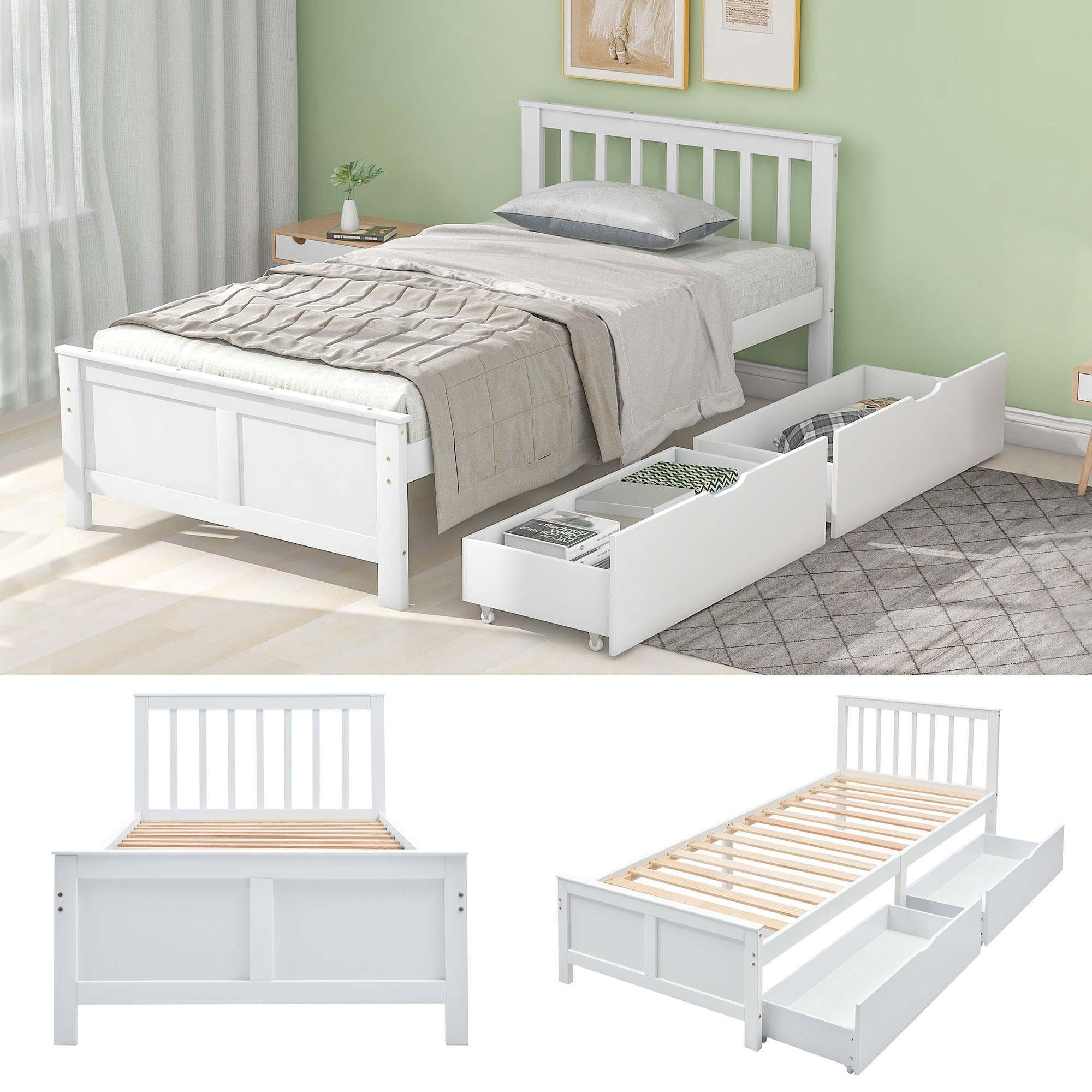 BlingBin Holzbett Jugendbett Erwachsenenbett mit Schubladen 90/140x200cm (1er Set, 1-tlg., Bett Ohne Matratzen), Einzelbett, Doppelbett