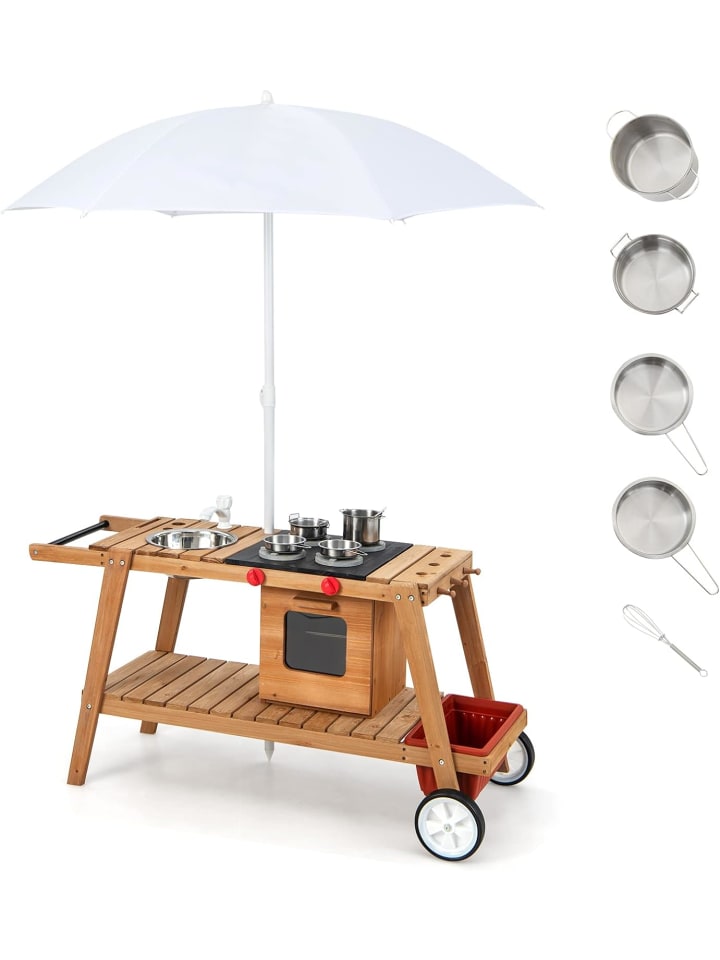 COSTWAY Matschküche mit Sonnenschirm Outdoor ab 3 Jahren in Weiß günstig kaufen onesize