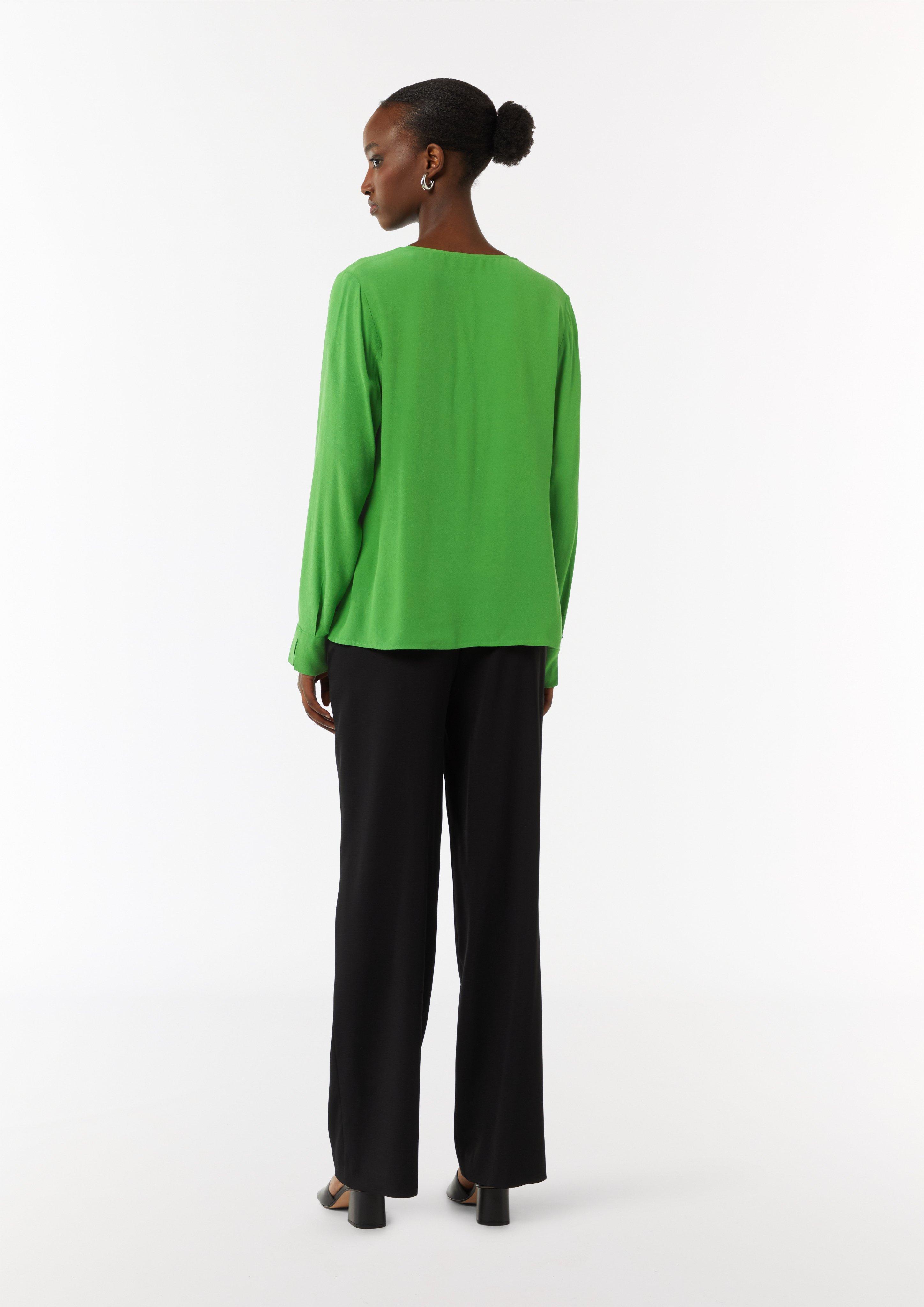 Bluse mit V-Ausschnitt und Satinblende - grün