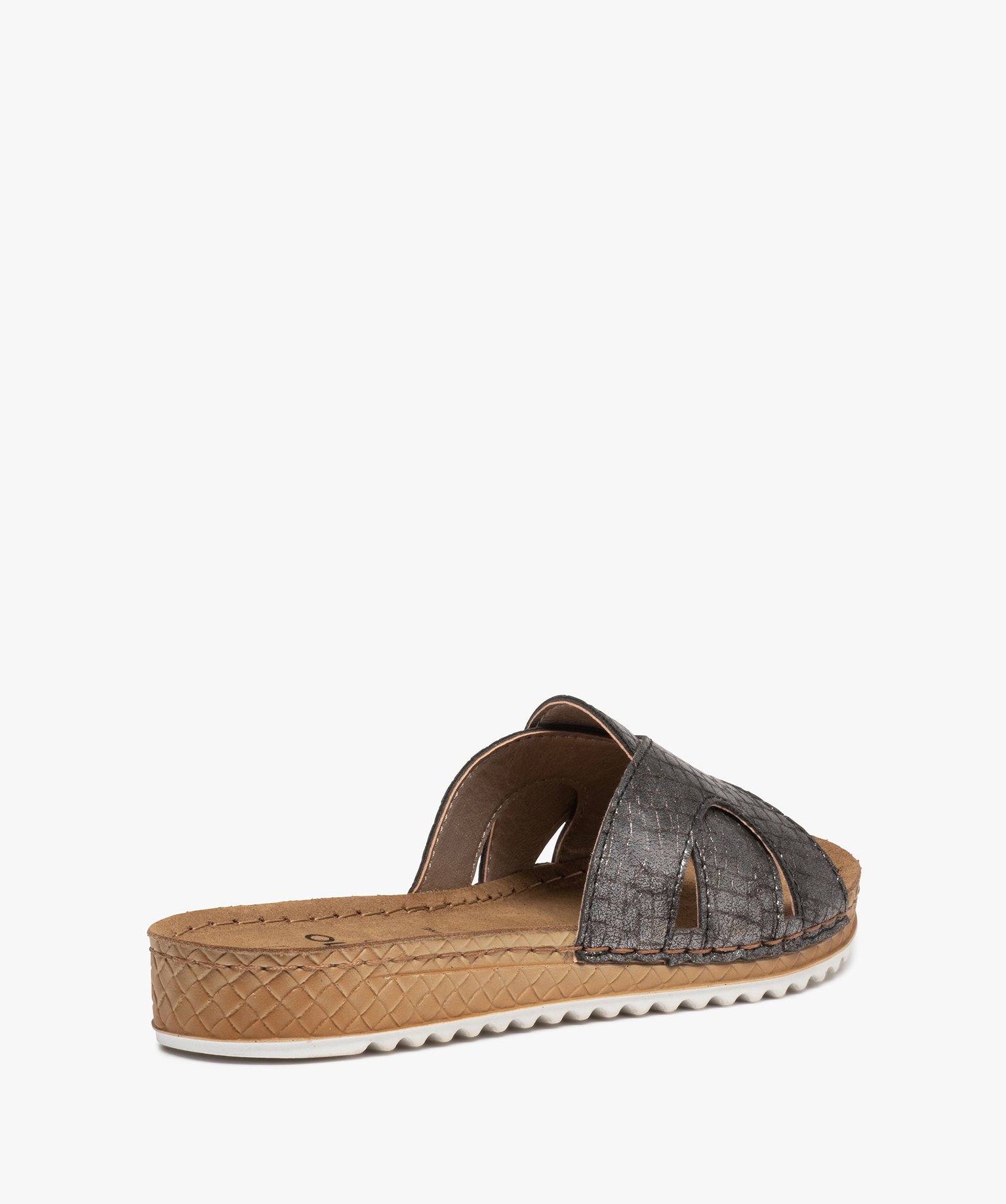 Mules femme à talon plat confort et larges brides metallise | GEMO