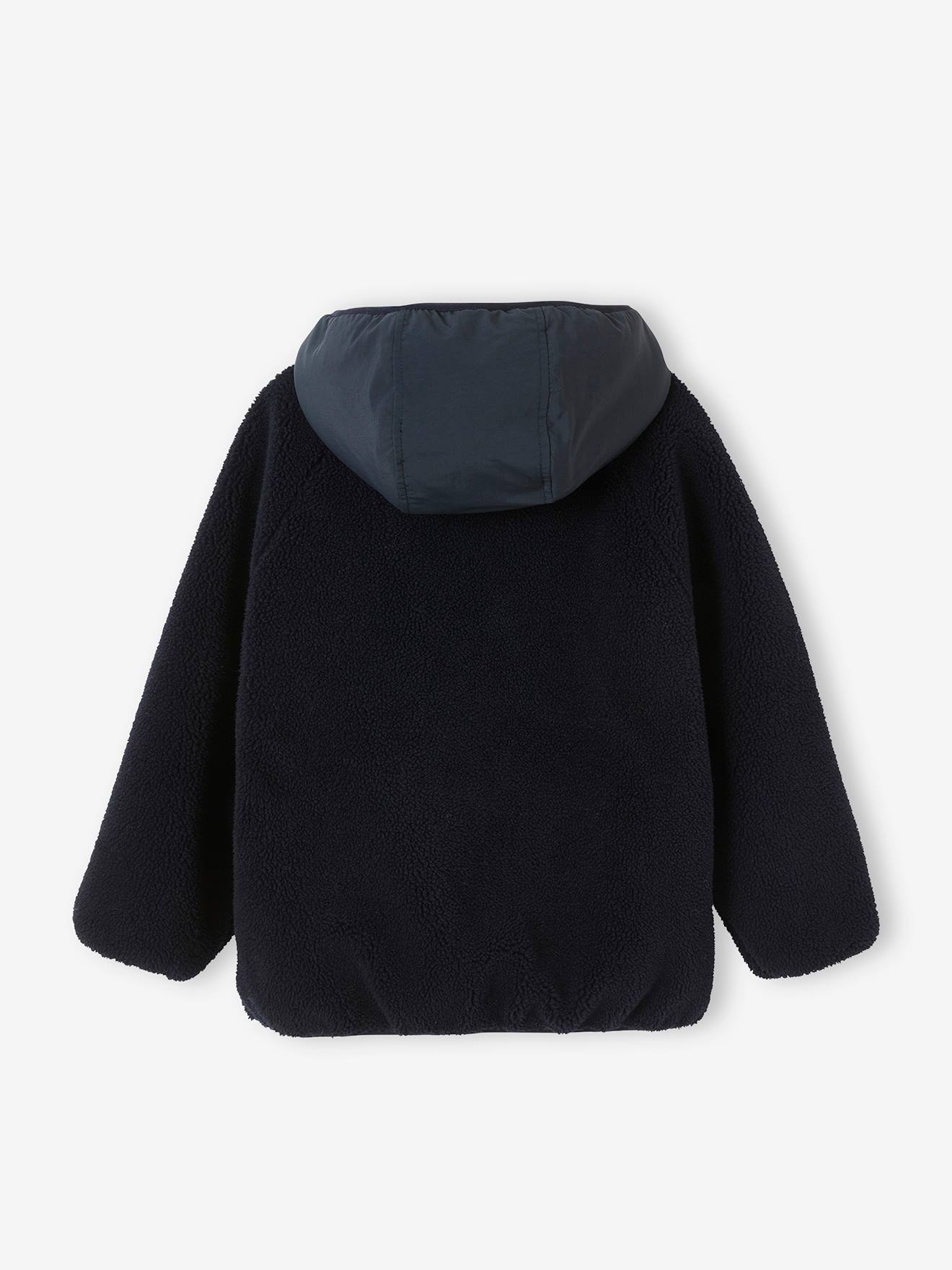 Veste à capuche zippée en sherpa garçon marine