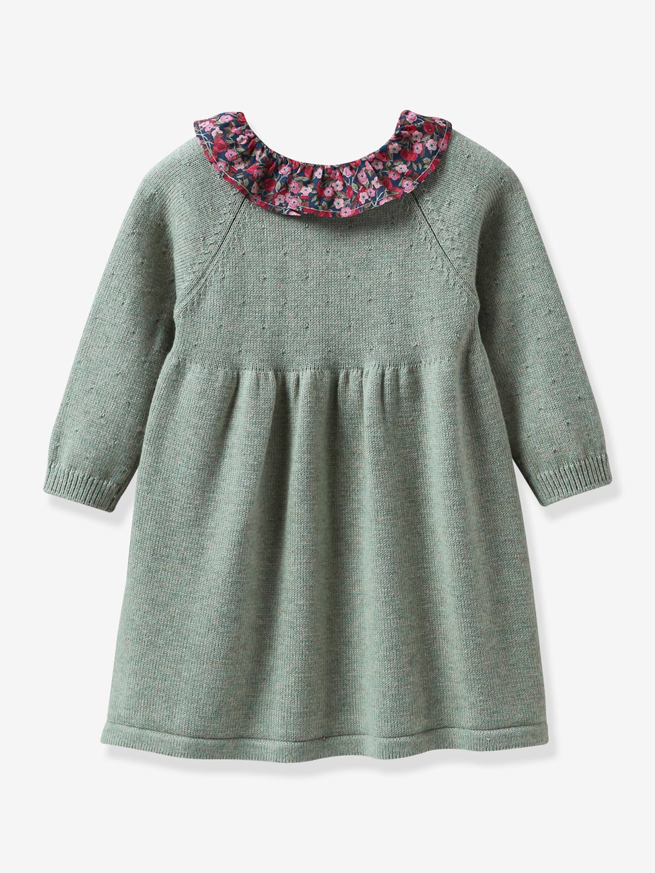 Cyrillus Baby Strickkleid mit Liberty-Kragen CYRILLUS - pistaziengrün