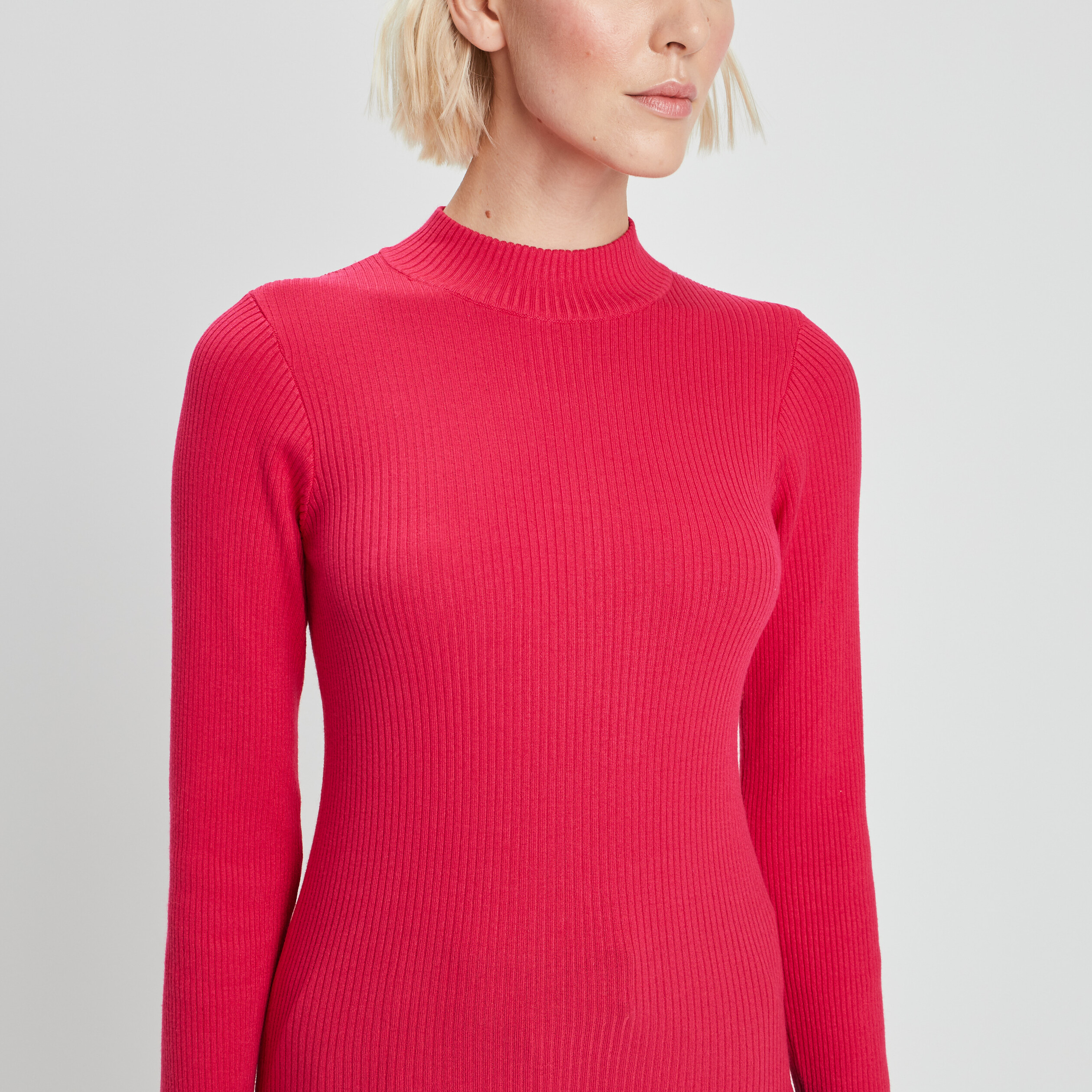 Pull avec col montant rose vif femme | La Halle
